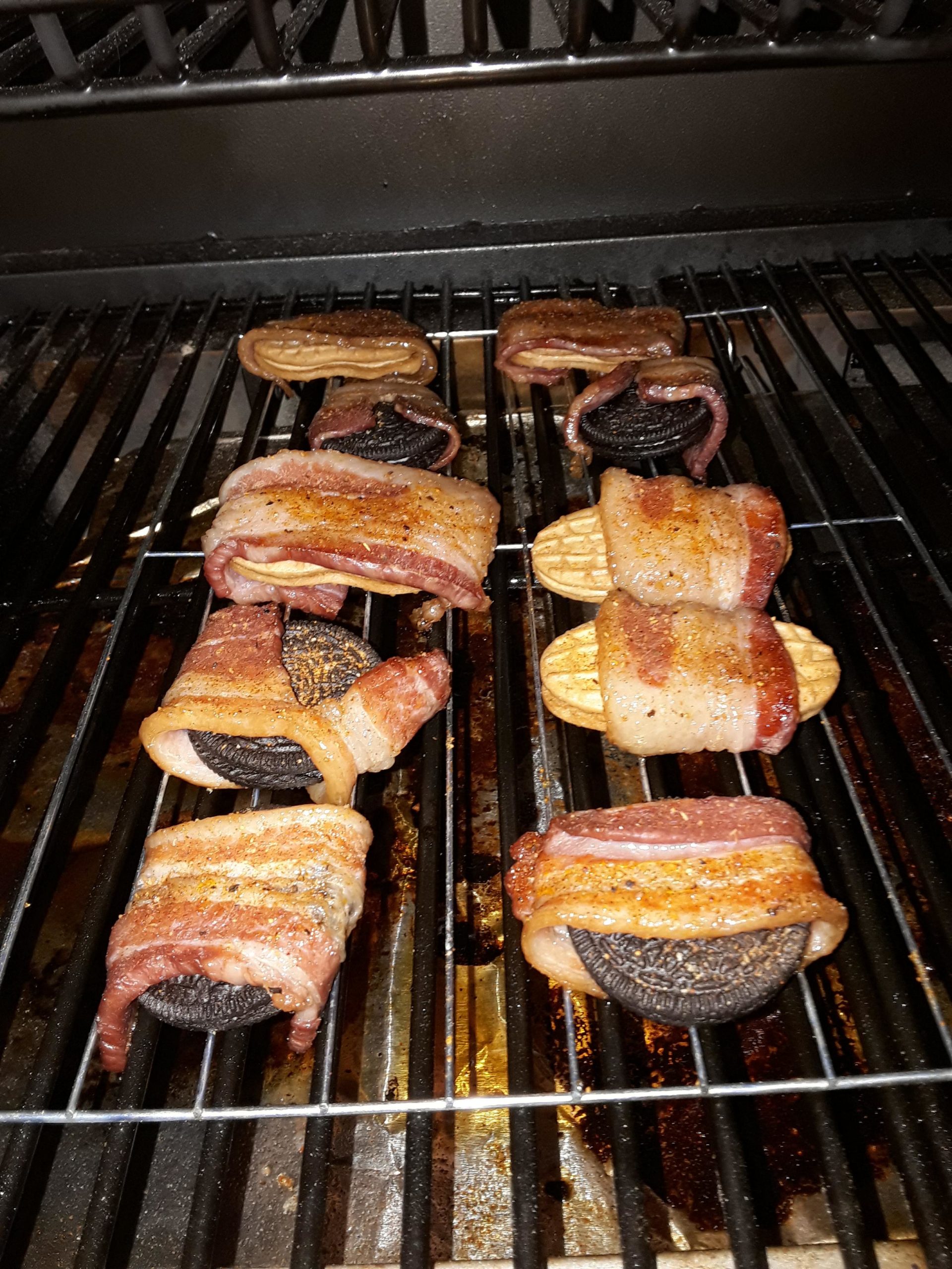 Smoked Bacon wrapped Nutter Butter vs. Oreo. Half way there. Dining