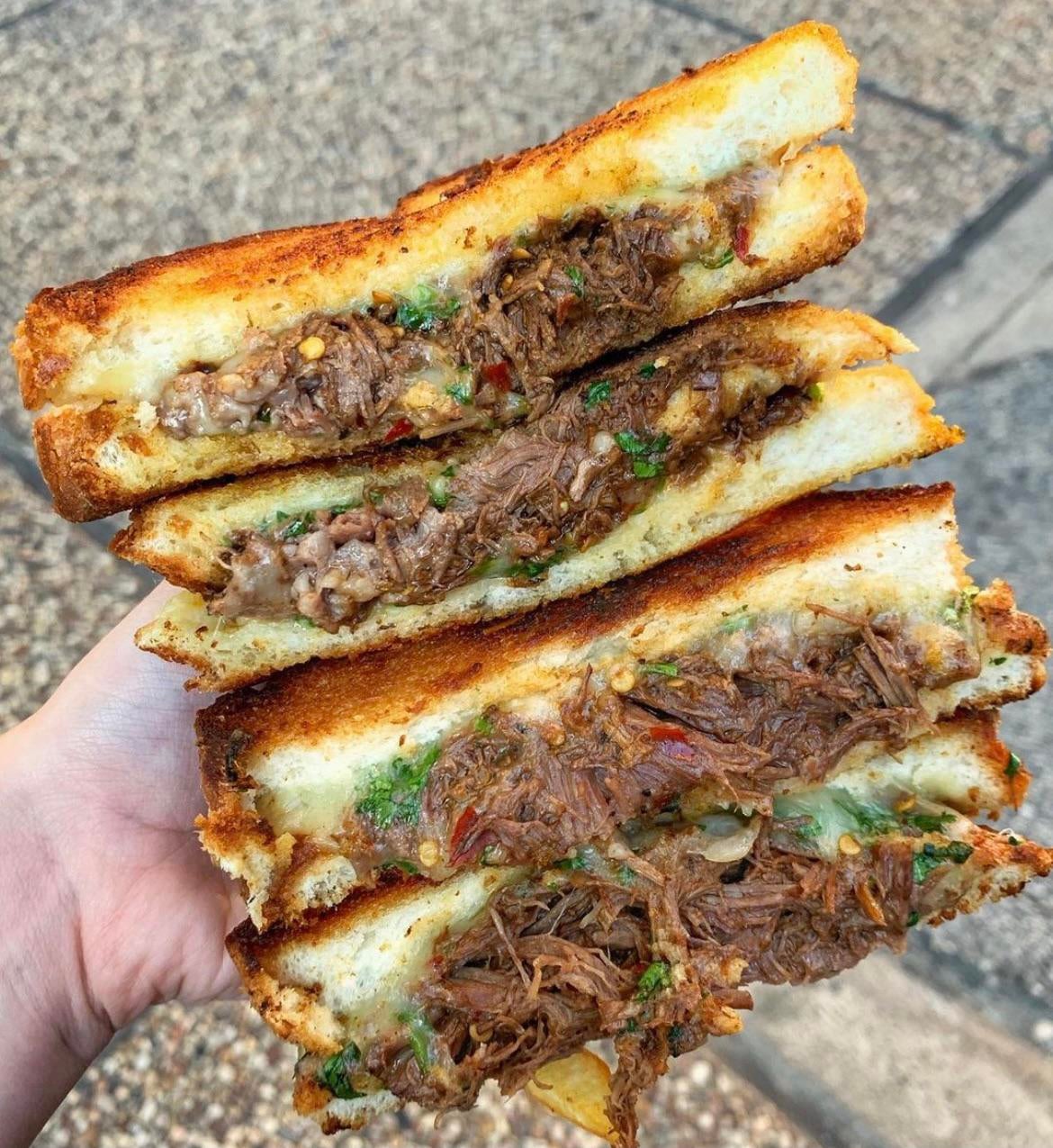 Who wants some juicy Birria (Goat Meat) Grilled Cheese! Dining and