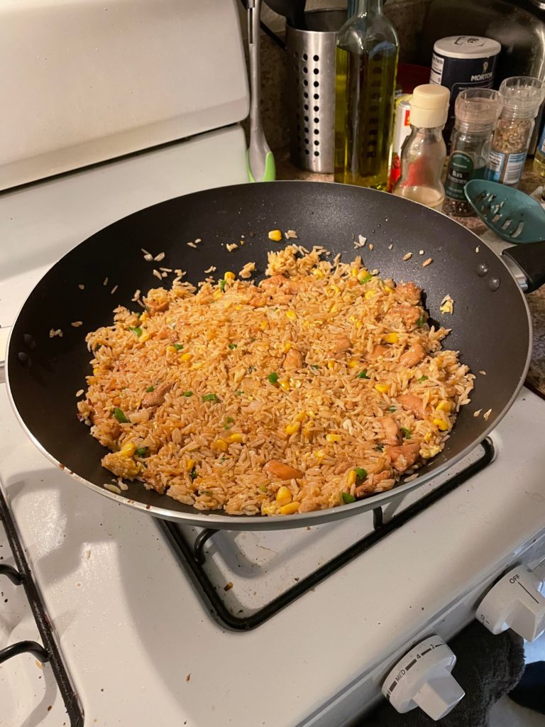 First meal cooked in the new wok! Chicken fried rice.