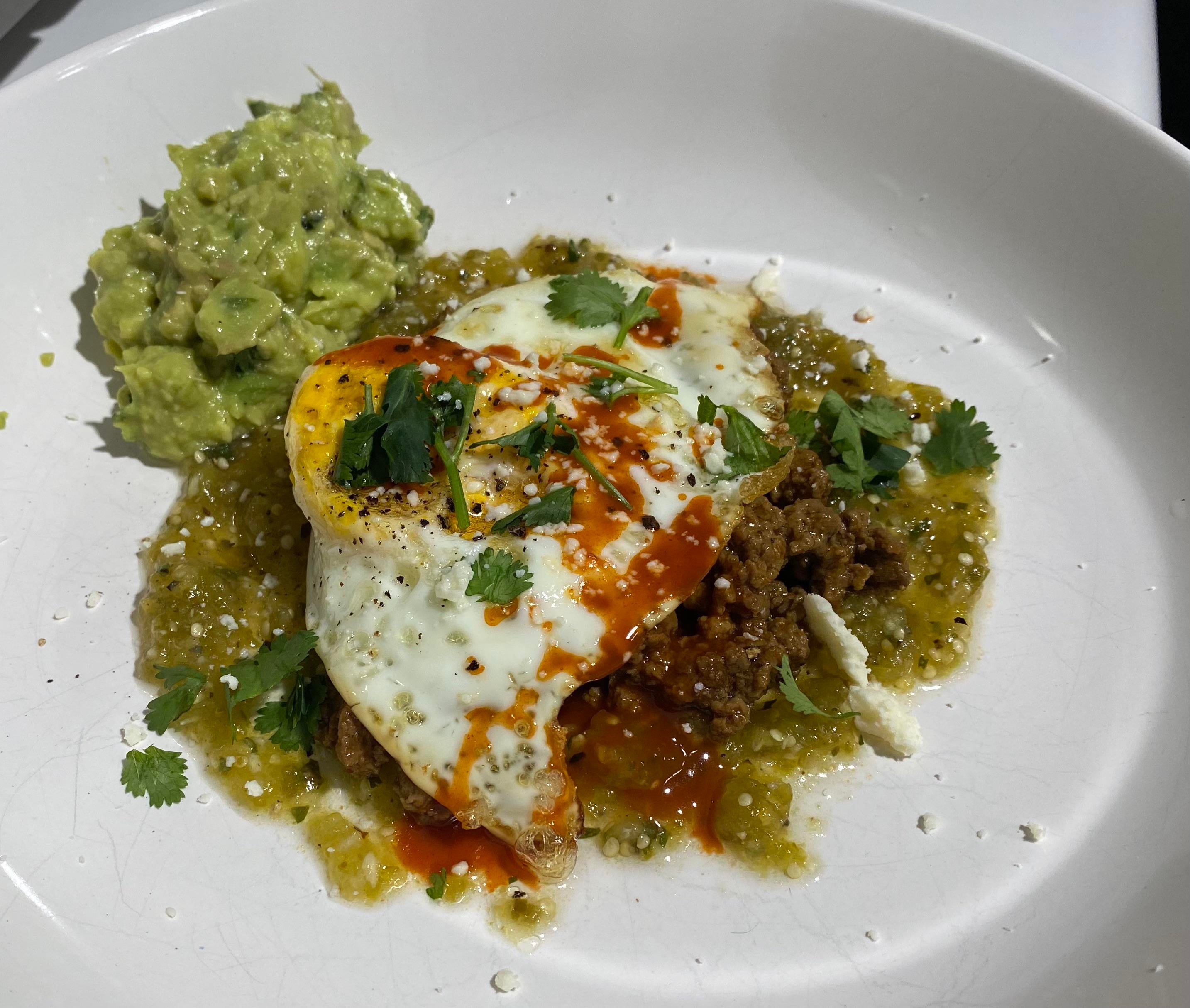 Huevo con (homemade) salsa verde and guacamole Dining and Cooking