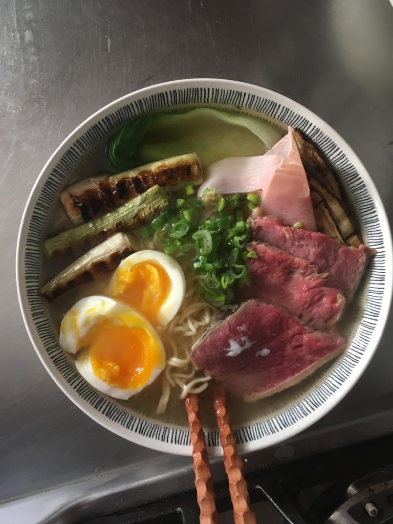 Miso ramen with beef and grilled negi. First post on this Sub :D hope you like it