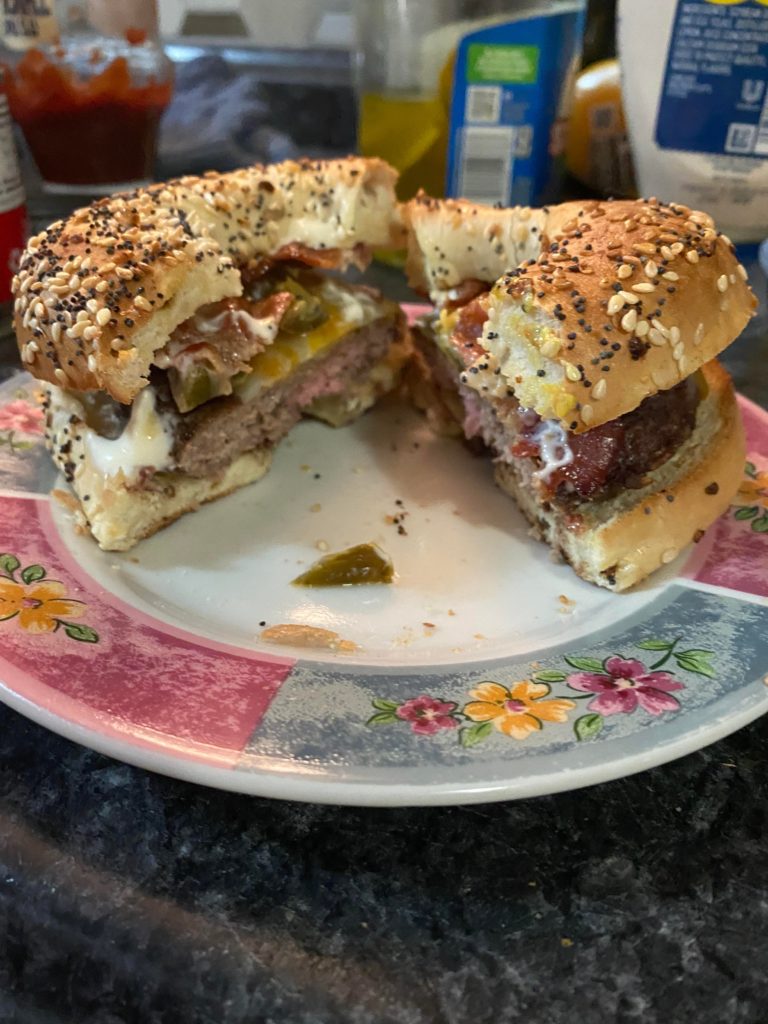 Jalapeño bacon everything bagel burger w/mayo
