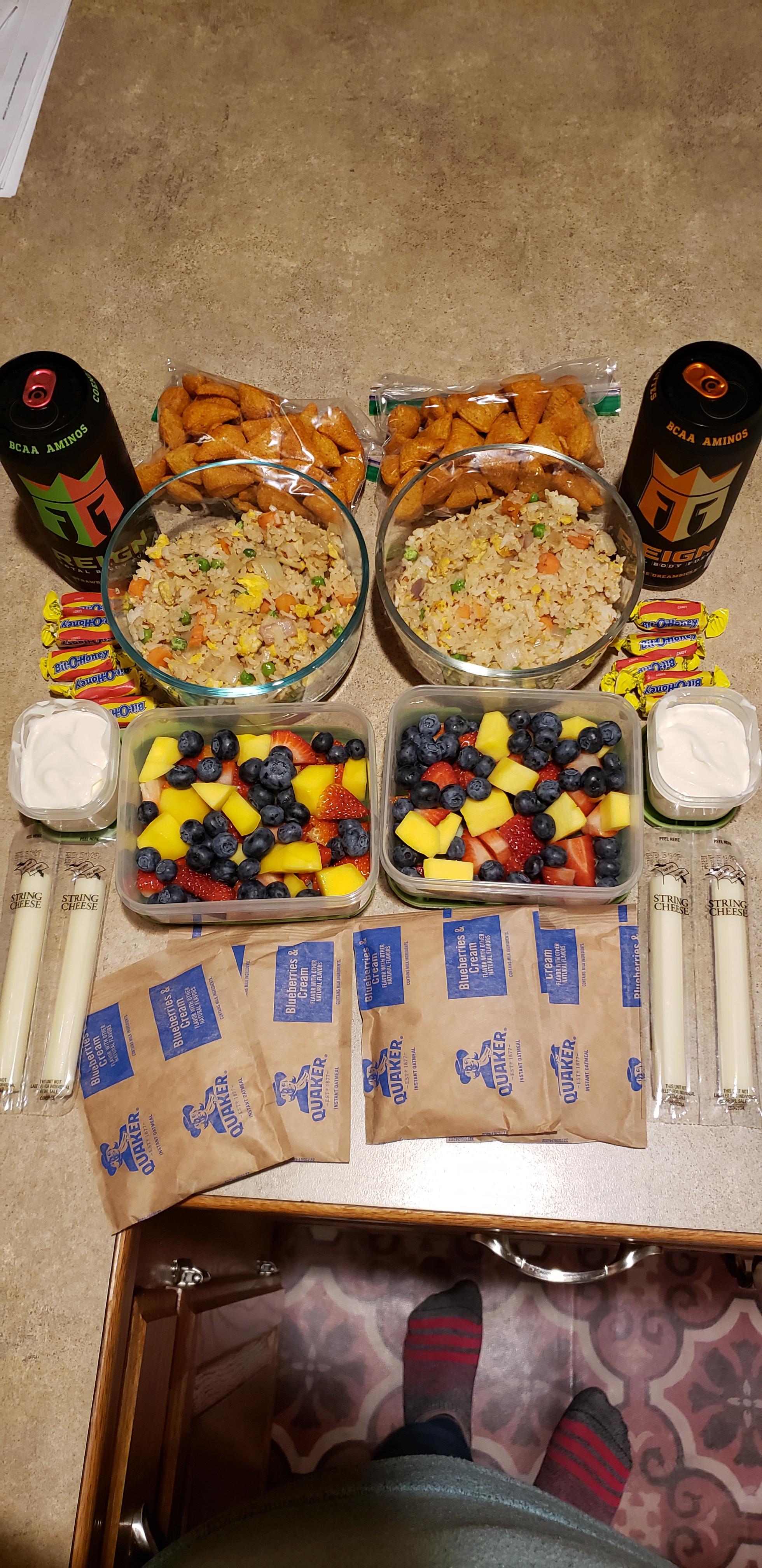 Another round of 12 hour shift meal prep. Dining and Cooking