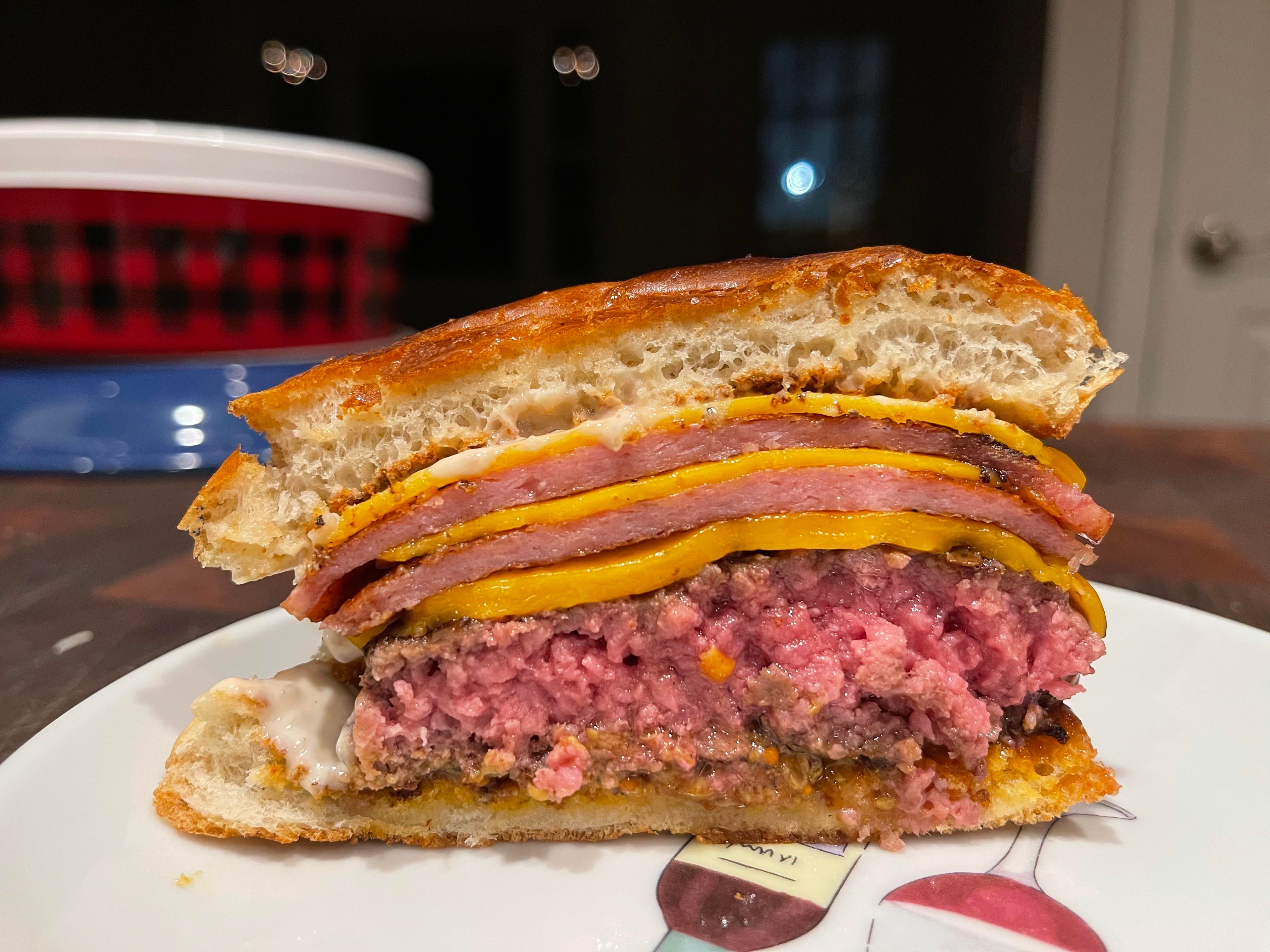 Post snowboarding snack! Jersey burger with cheddar, Cesar dressing