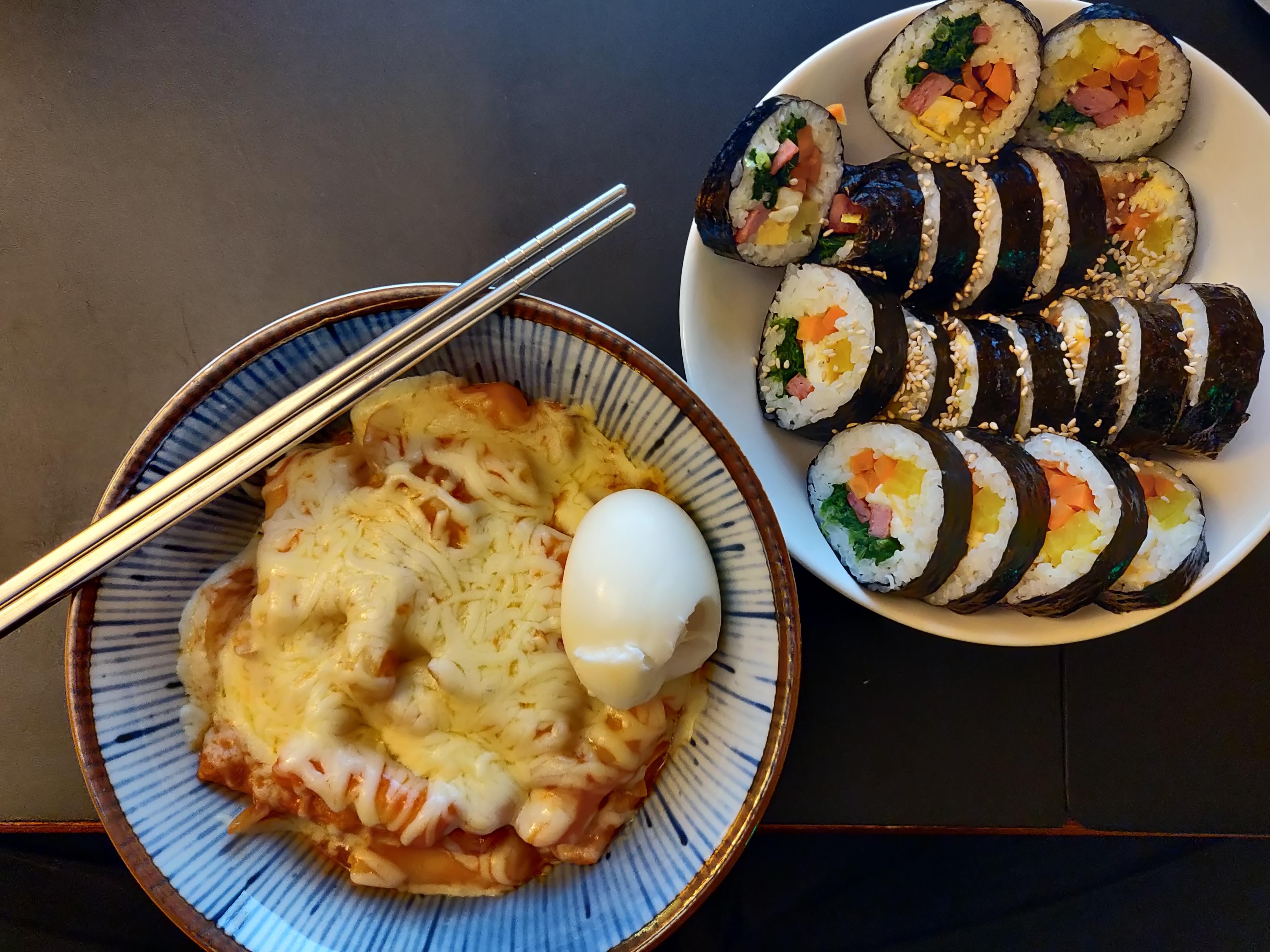 Cheese Tteokbokki and Kimbap. My favorite comfort food, especially on stressful days :) - Dining and Cooking