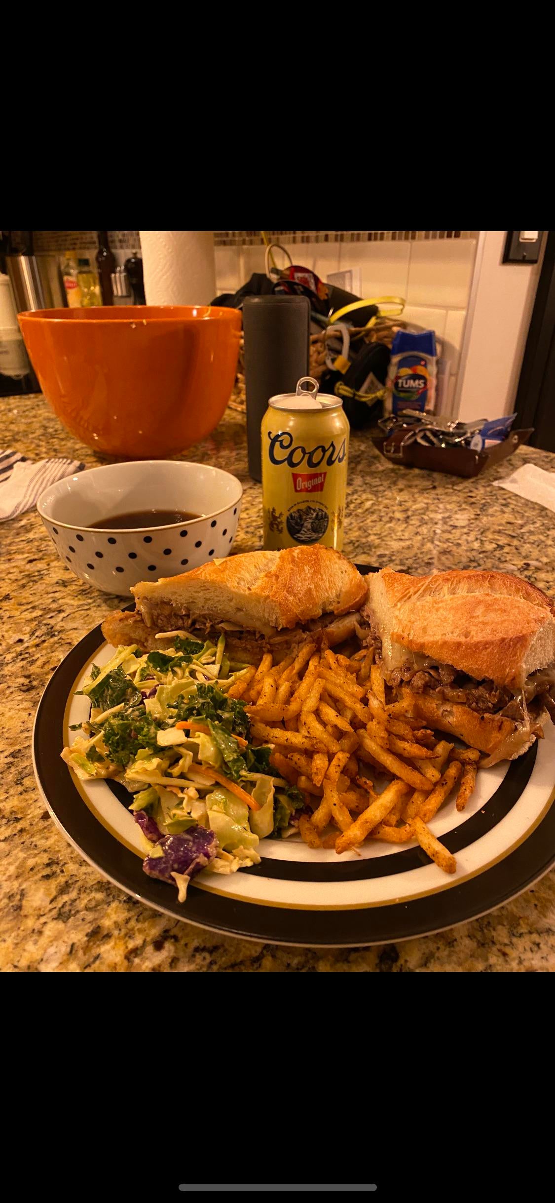 French dip with provolone. Plus the all restaurant closed beers