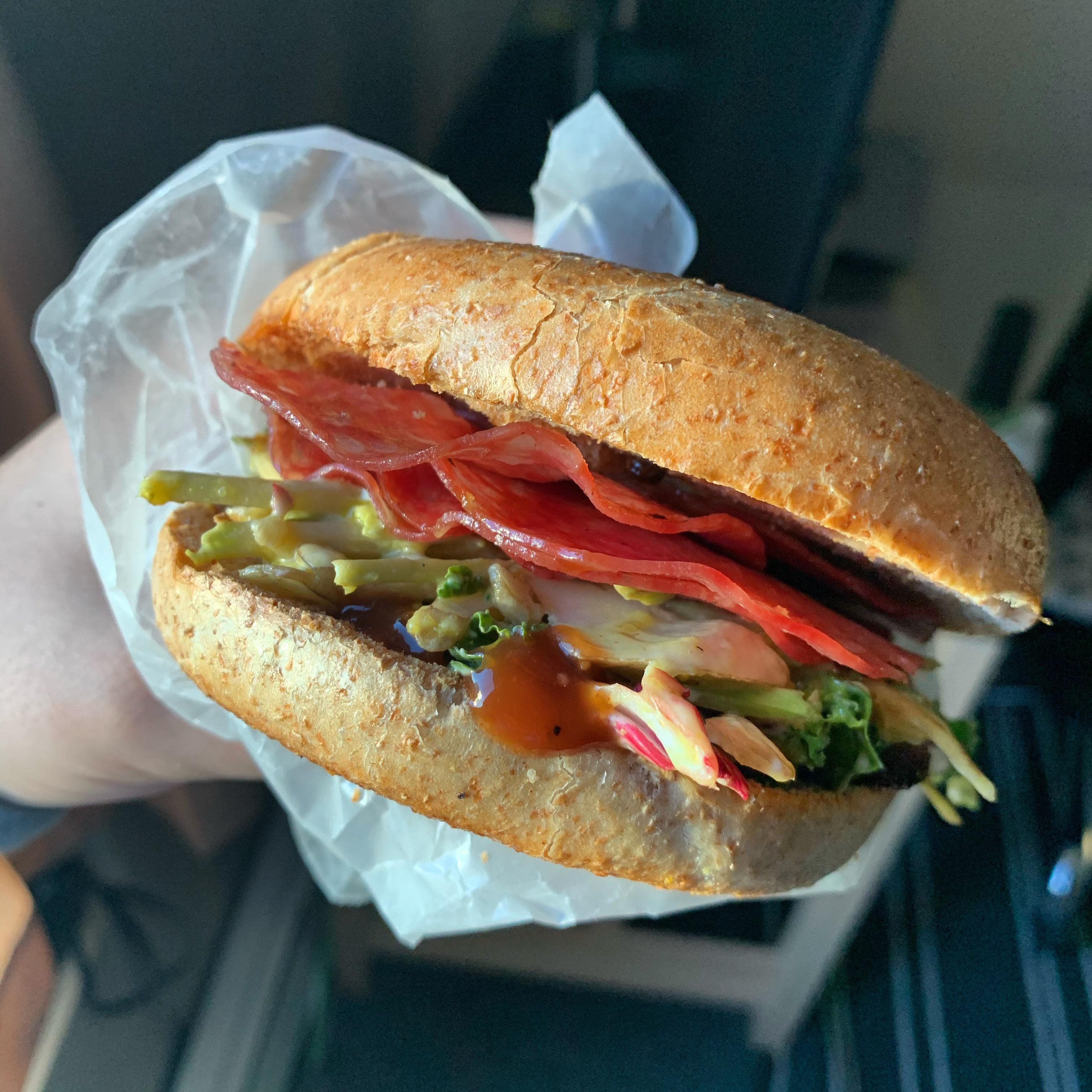 Spicy Italian Salami Sandwich (With Lettuce Mix, Caramelized Onions