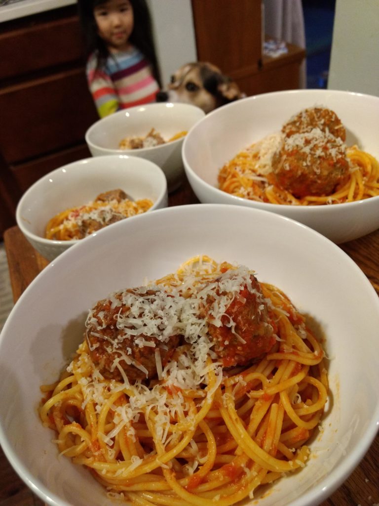 Spaghetti and ribeye meatballs