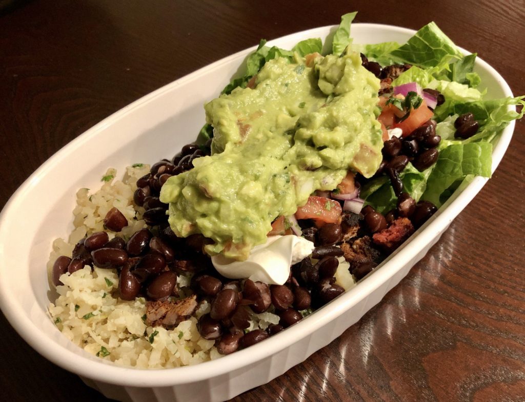 Steak “Chipotle Bowl” featuring cauliflower rice