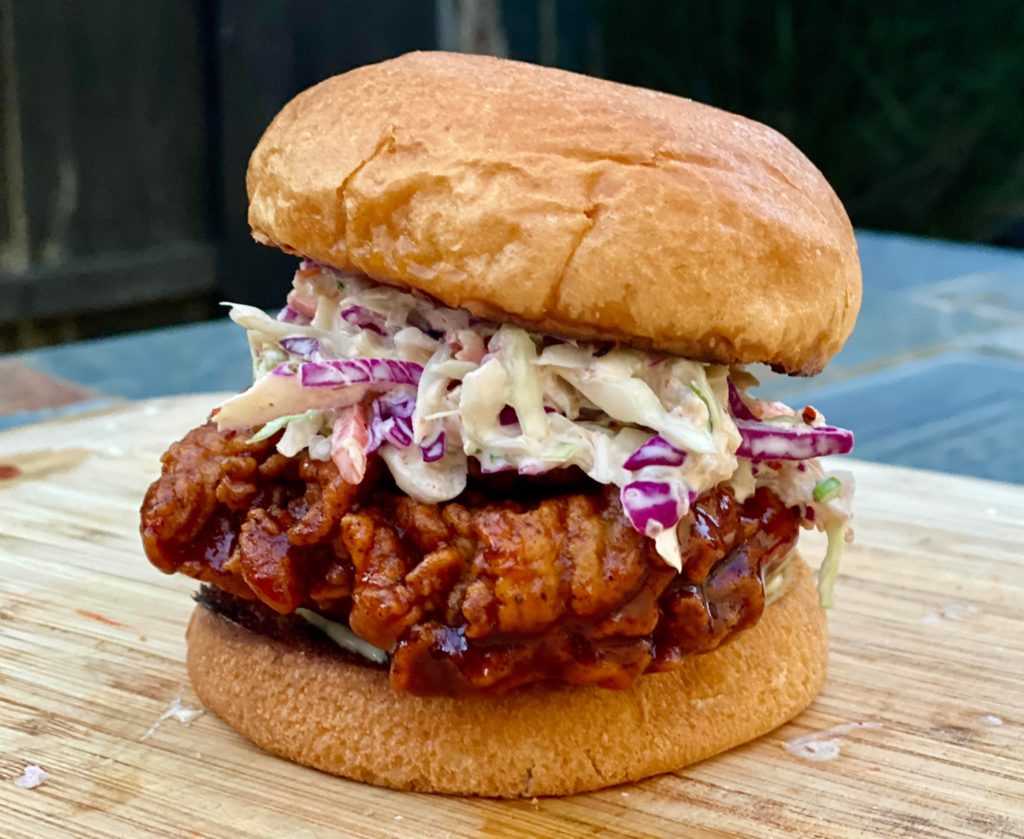 [homemade] Spicy Korean Fried Chicken Sandwich, Kimchi Slaw
