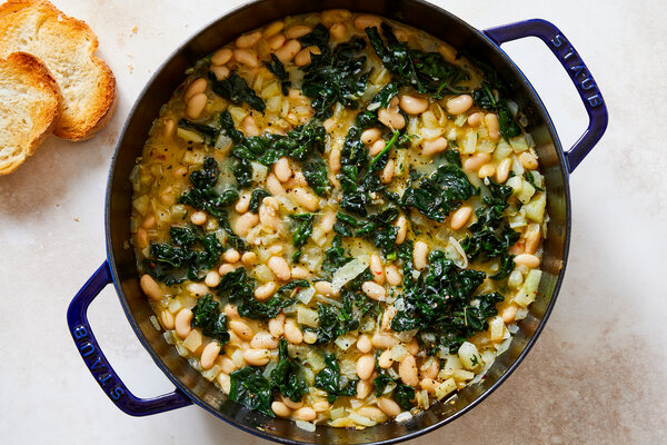 Braised White Beans and Greens With Parmesan