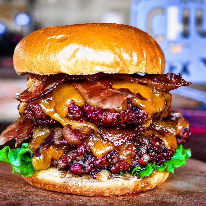 BBQ Stacked Brisket Bacon Burger Dining and Cooking