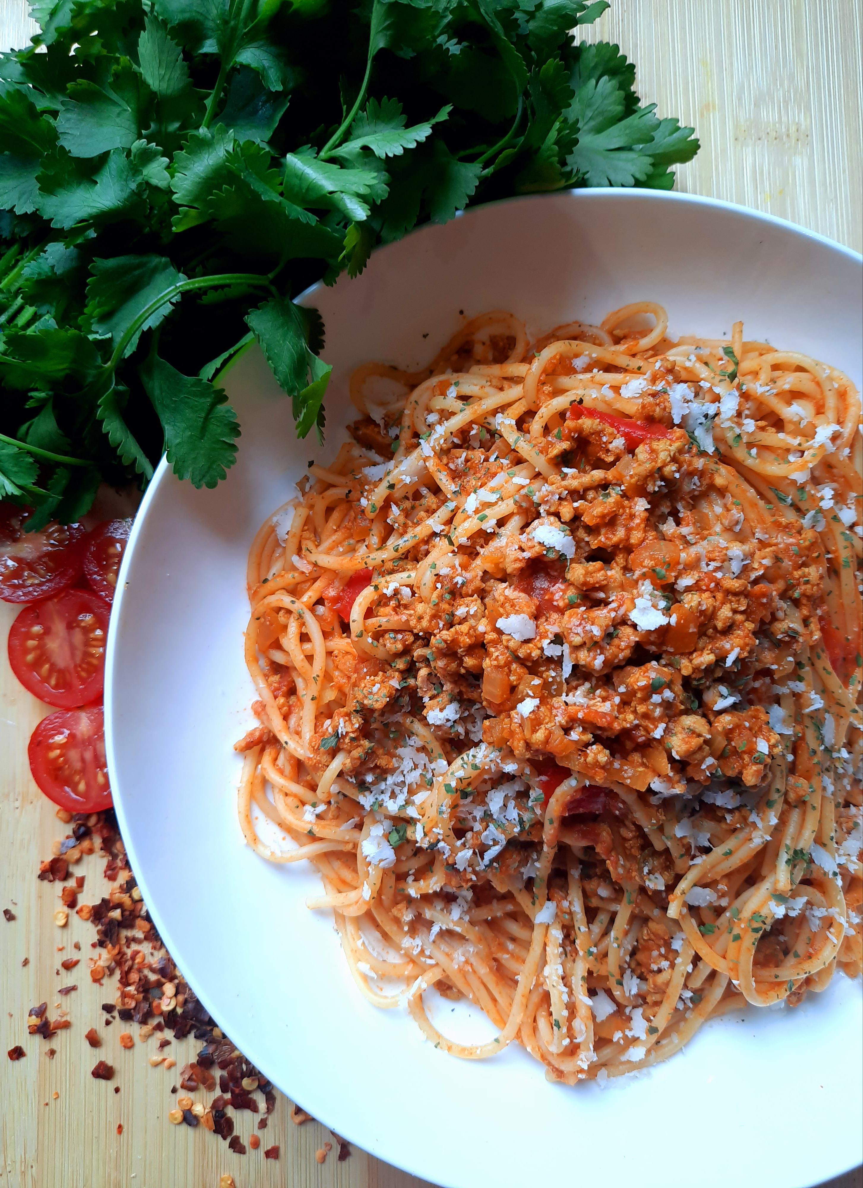 Trying to be arty with my spaghetti bolognese (489 calories) parmesan