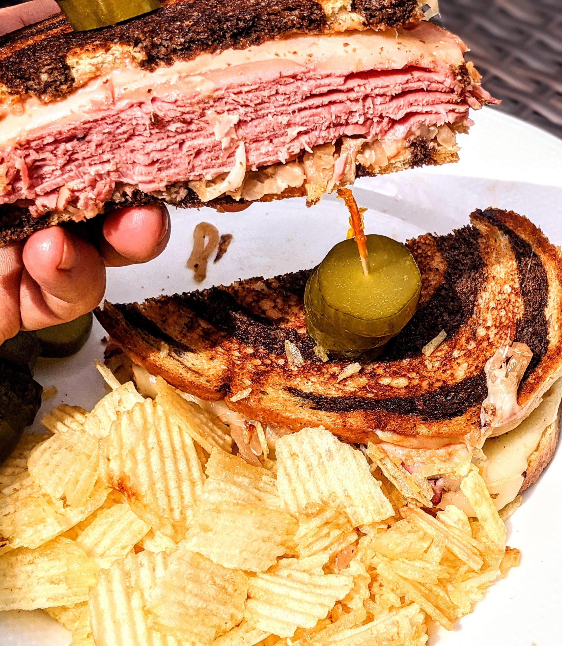 Reuben with homemade Russian D, 1/3 lb. Romanian pastrami, Boar's Head