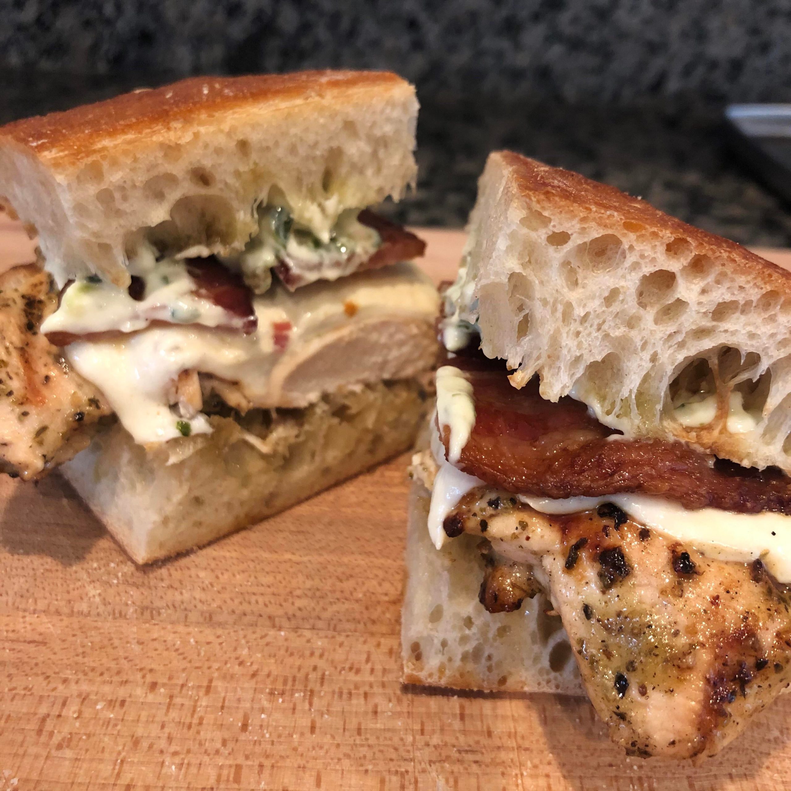 Grilled Chicken, Mozzarella, Bacon and Basil Aioli on Focaccia Dining