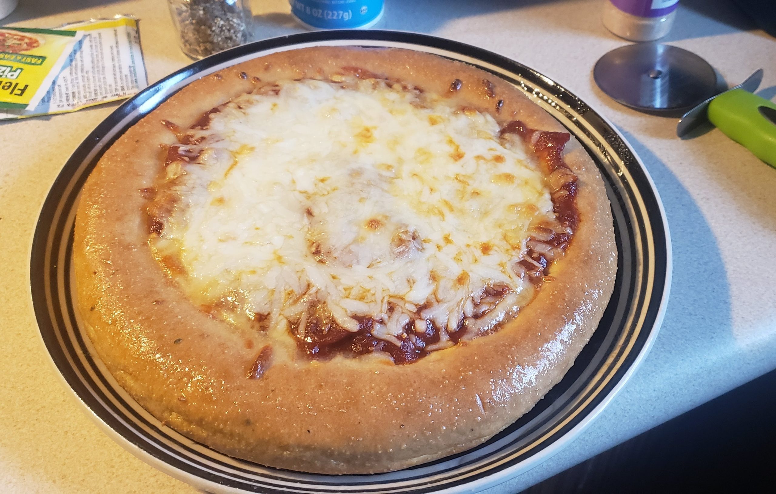 Homemade cast iron pizza with buttery garlic crust Dining and Cooking