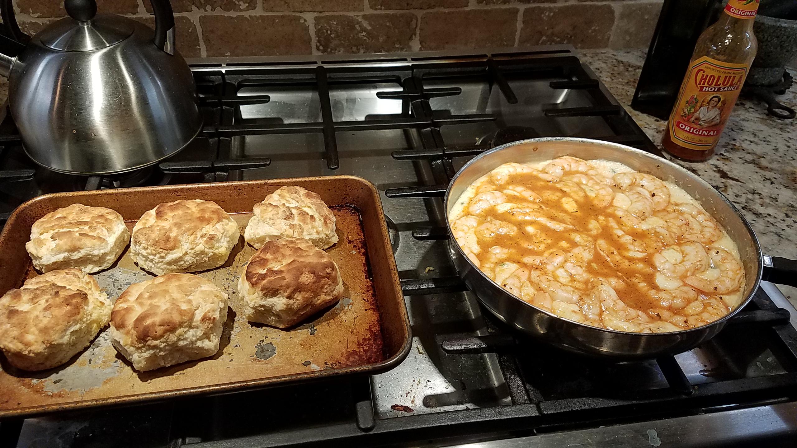 Shrimp and Jalapeno Cheddar Grits with Buttermilk Biscuits Dining and Cooking