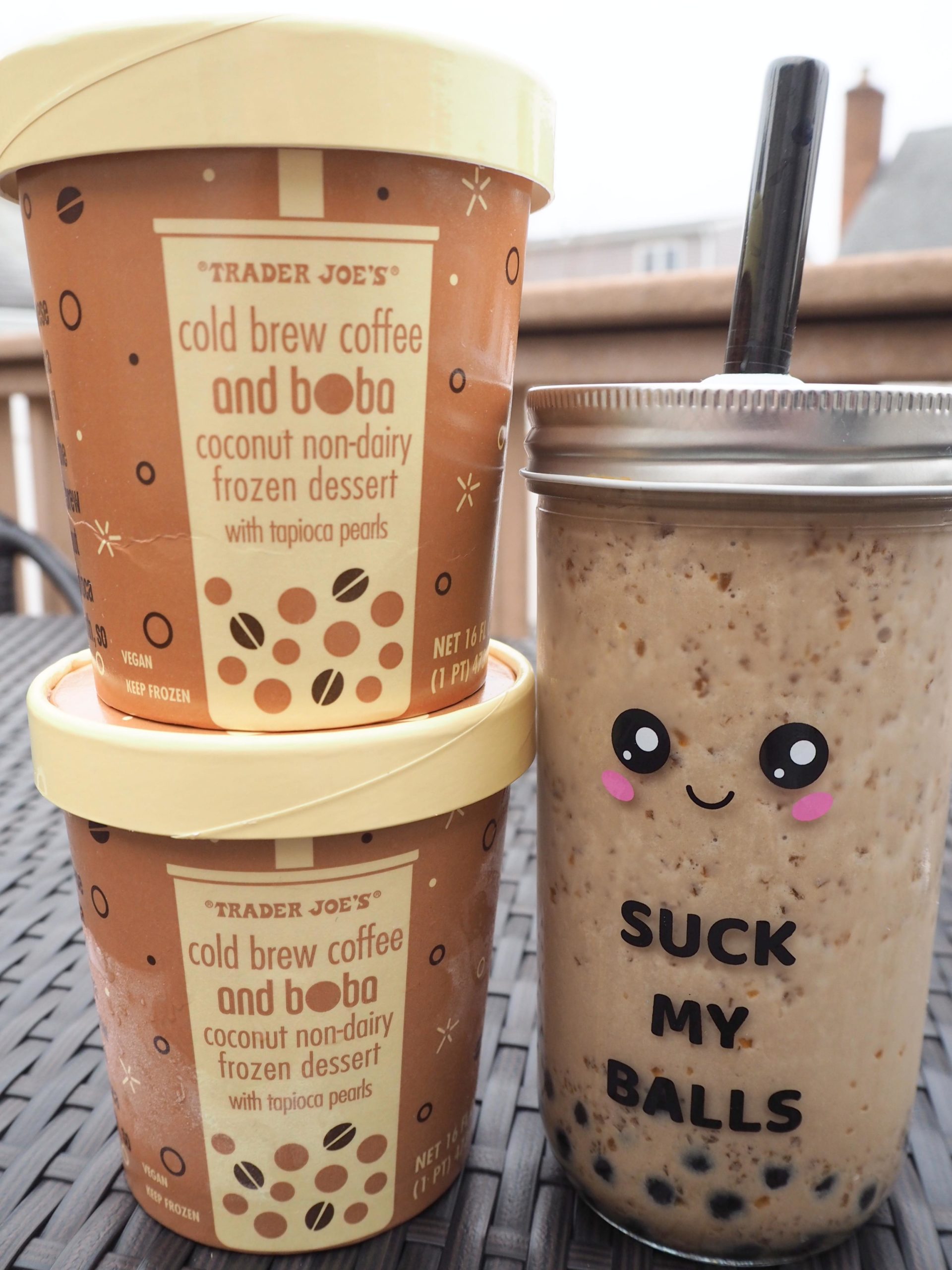 Coffee milkshake with bubbles using Trader Joes coconut milk "ice cream