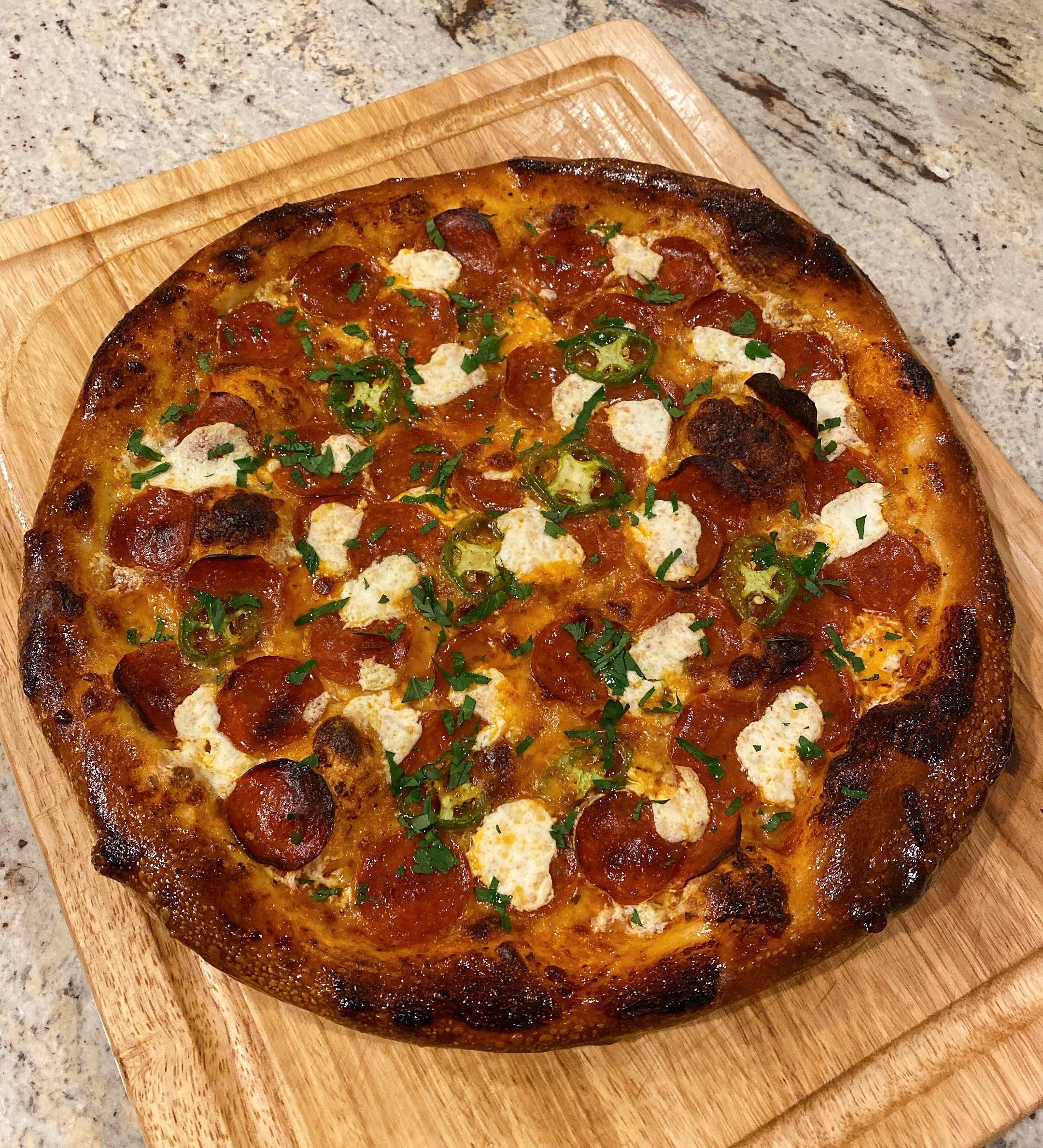 Made a Pepperoni, ricotta and jalapeño pie Dining and Cooking