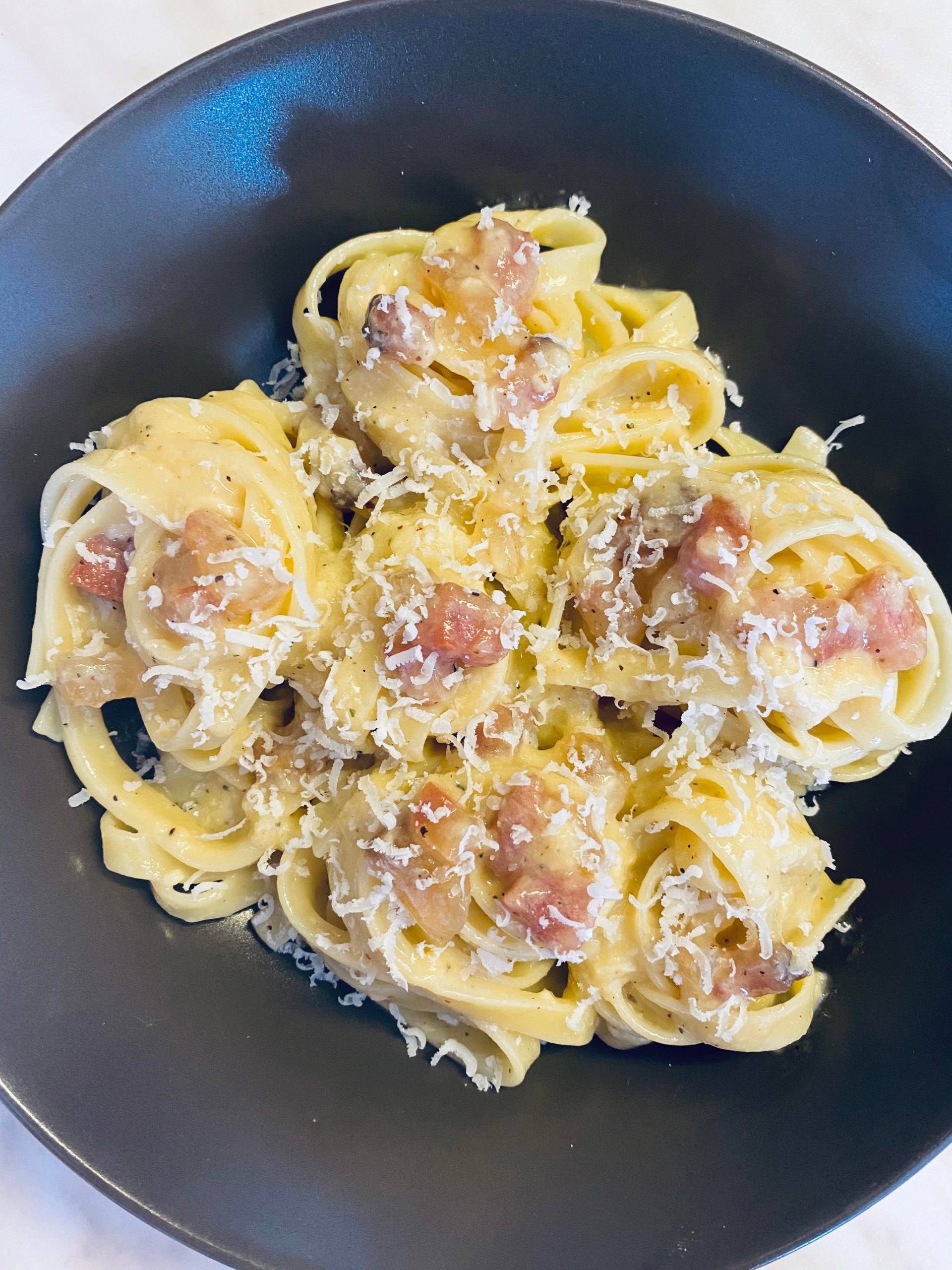 My first carbonara. Eggs, Pecorino Romano, Black Pepper, Guanciale