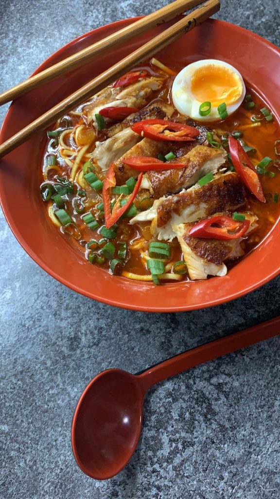 Korean Kimchi Ramen with Sesame Roast Chicken