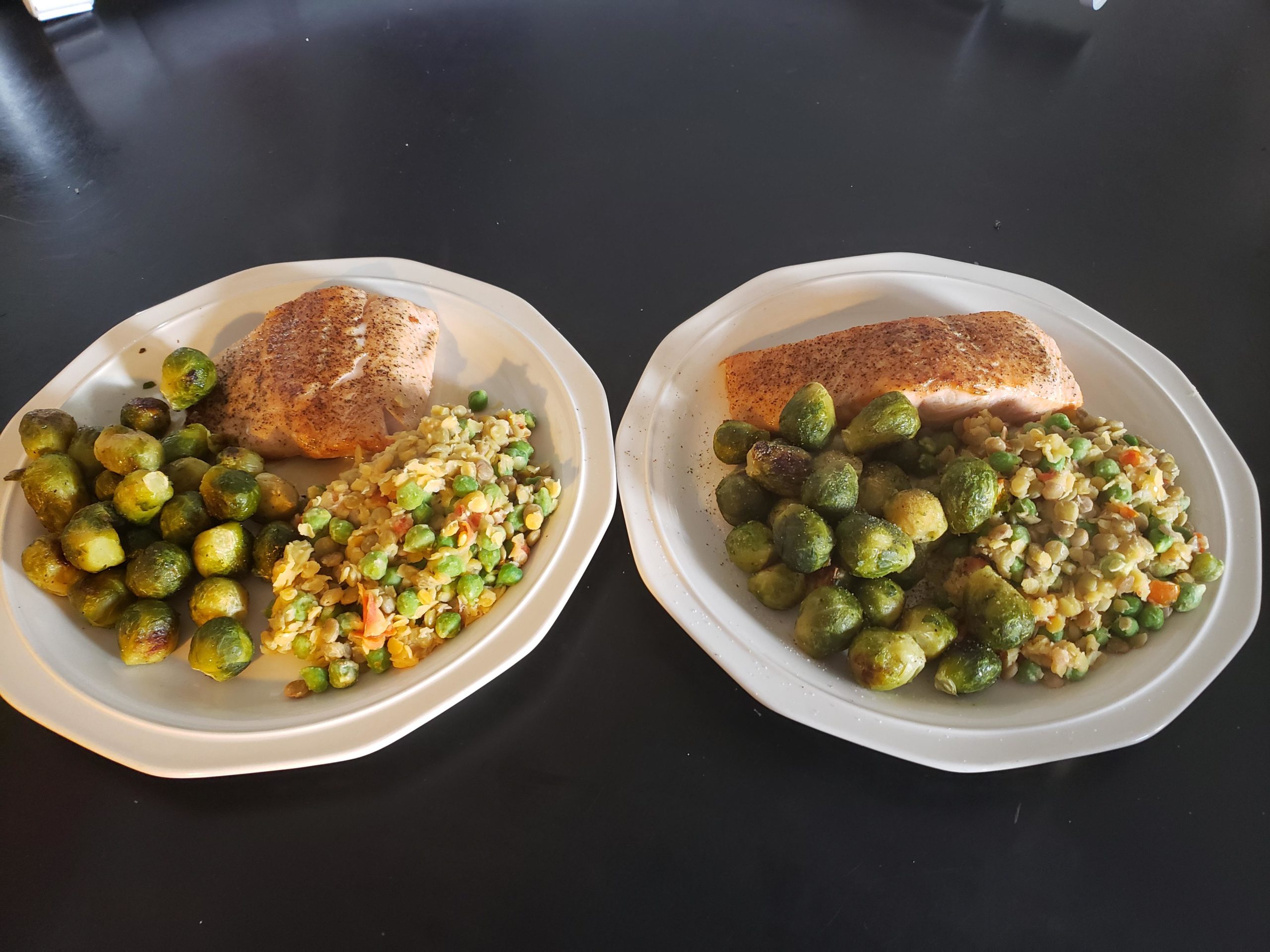 Salmon with trader joe's melodious blend and some roasted frozen