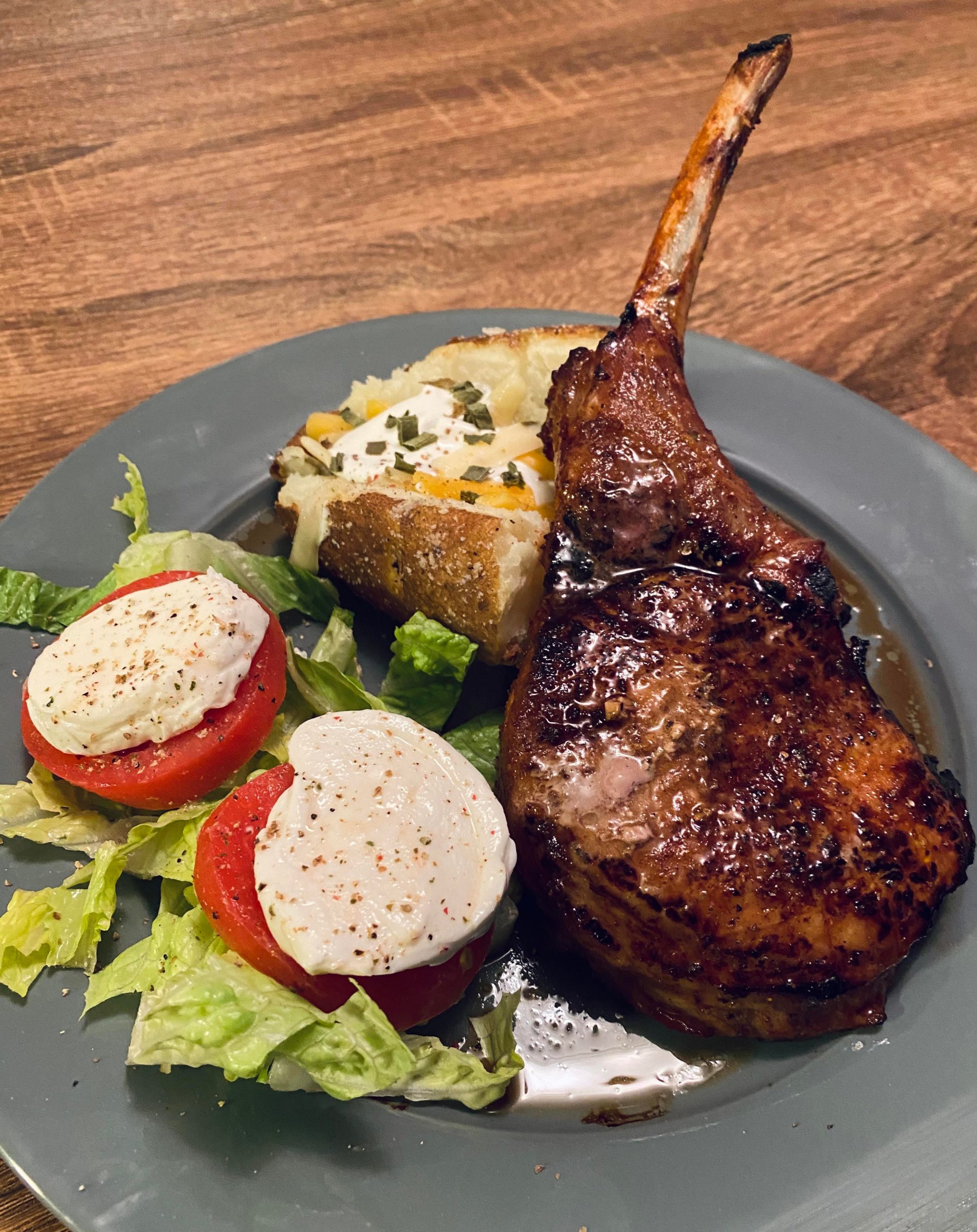 Tomahawk pork chop I made today Dining and Cooking