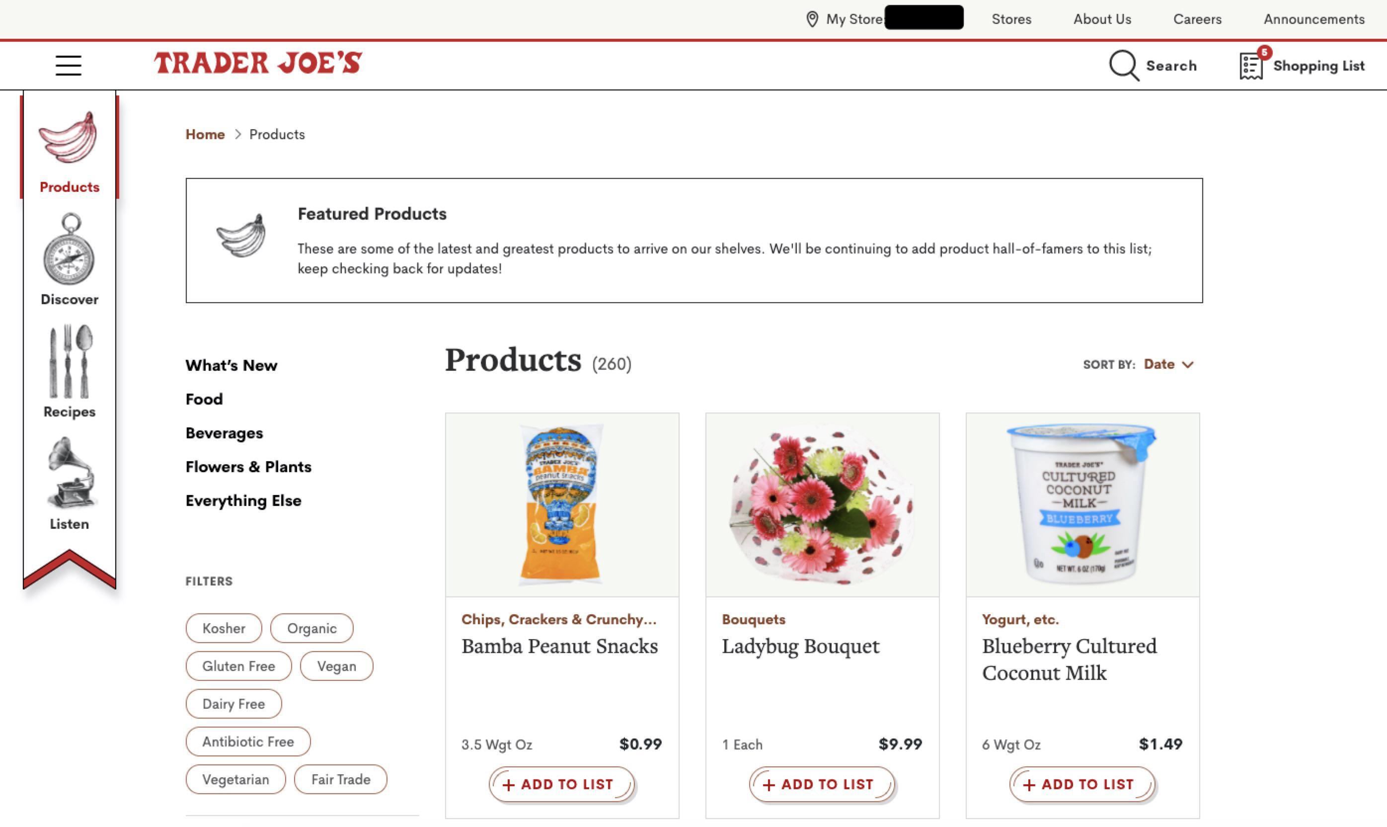 Trader Joe’s added a product catalog! Dining and Cooking