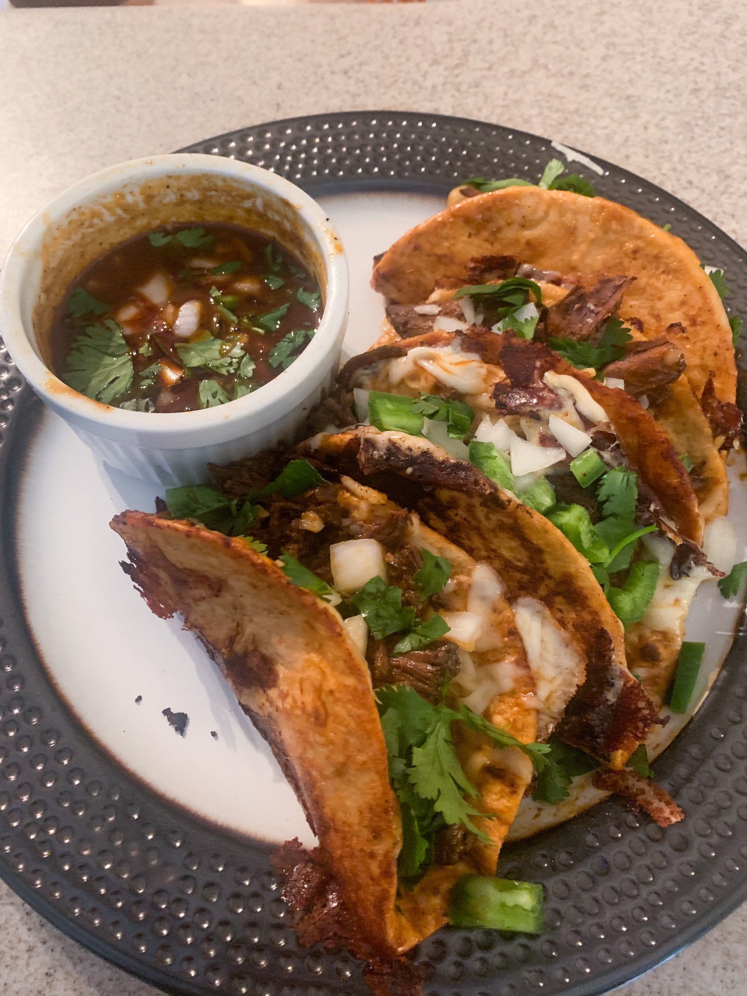 Birria Tacos - approx 800 calories - recipe in comments! - Dining and