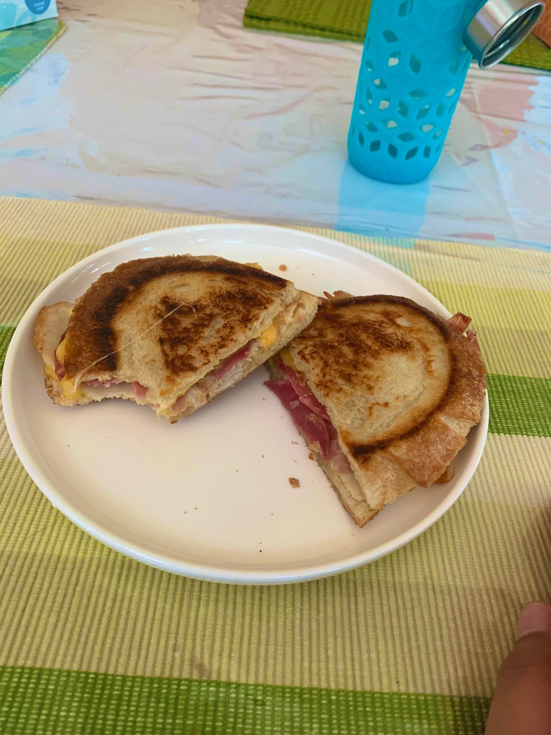 Made a pressed sandwich. It had turkey, salami, prosciutto, cheddar AB