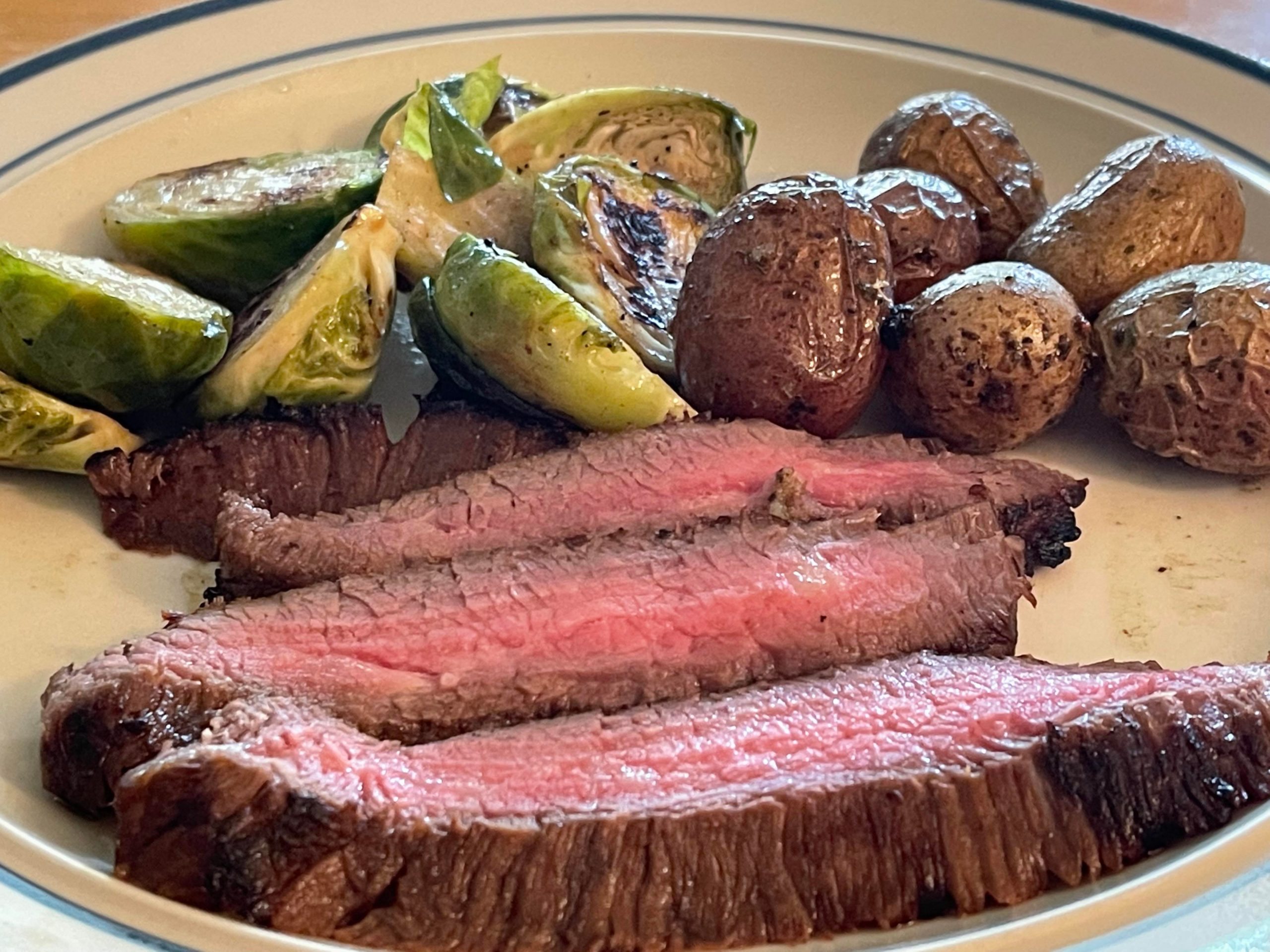 Sous vide flank steak at 129F, seared on the Blackstone Griddle. Dining and Cooking