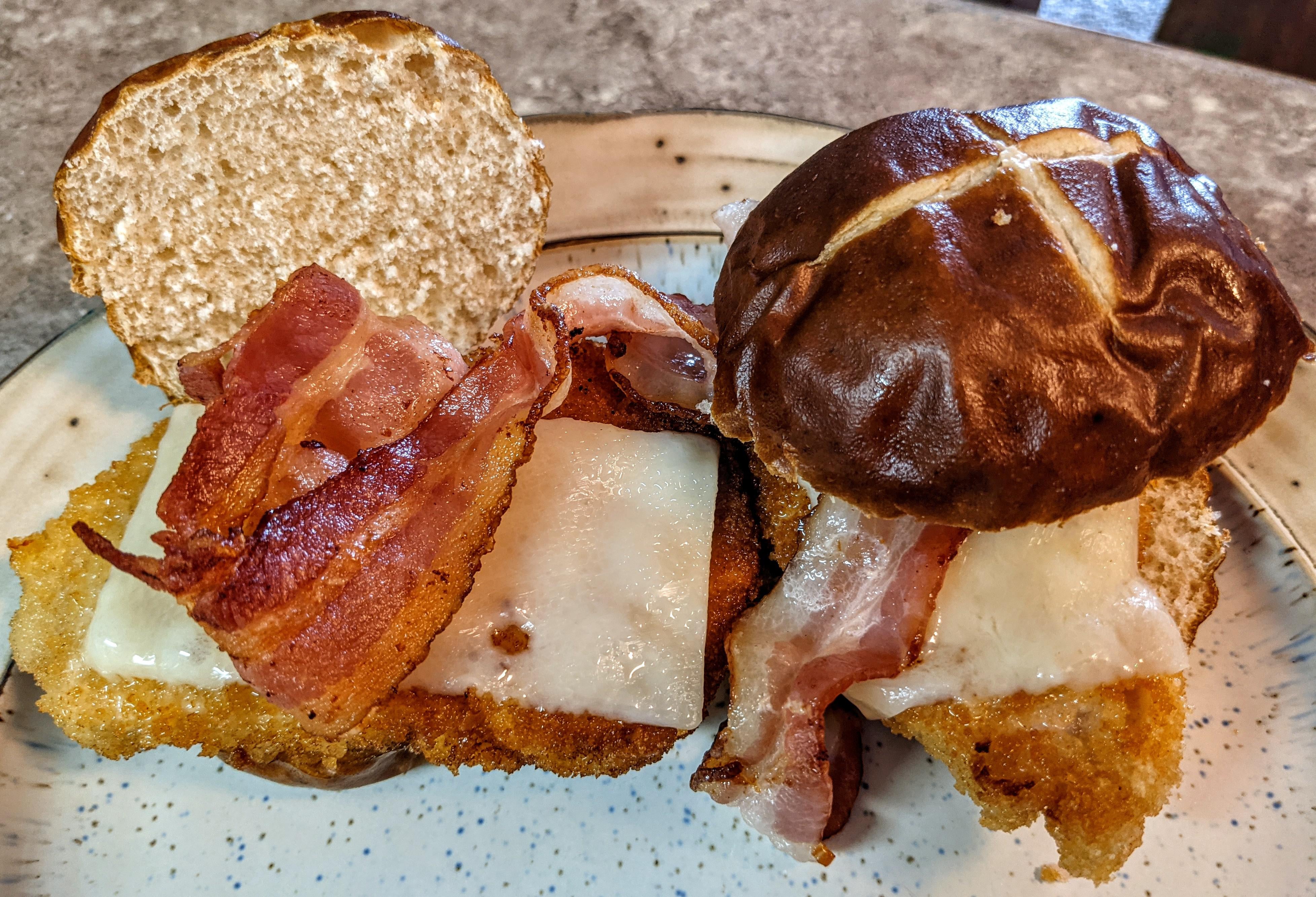 [Homemade] Schnitzel Sliders with Swiss Cheese, Bacon, and Horseradish