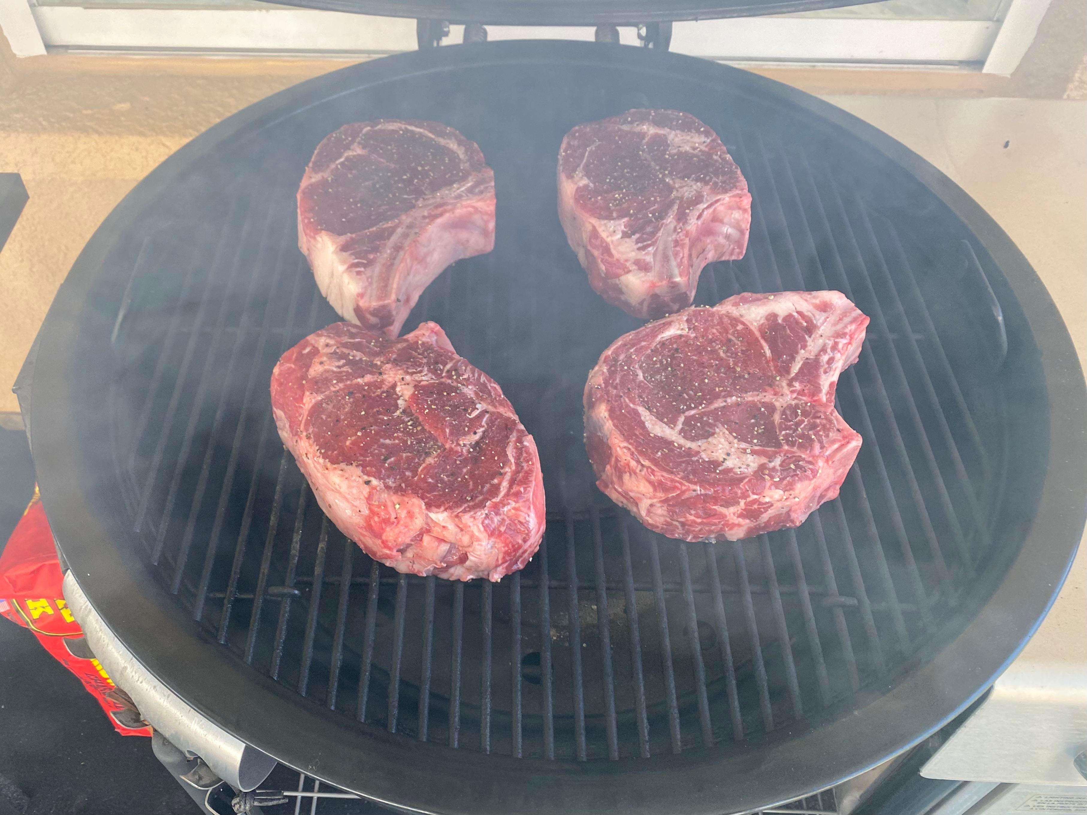 2 inch ribeyes on the er kamado Dining and Cooking