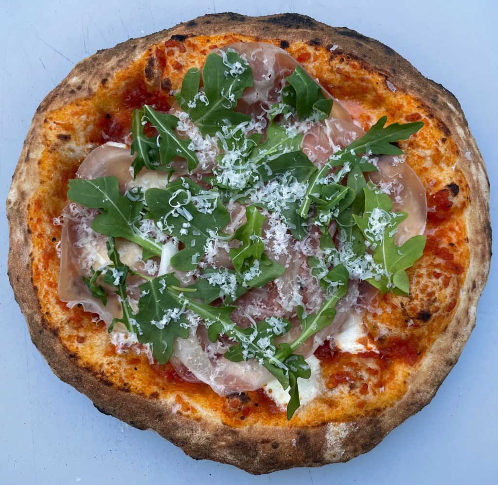 61% 72h cold ferment. Prosciutto, Arugula, Parmesan