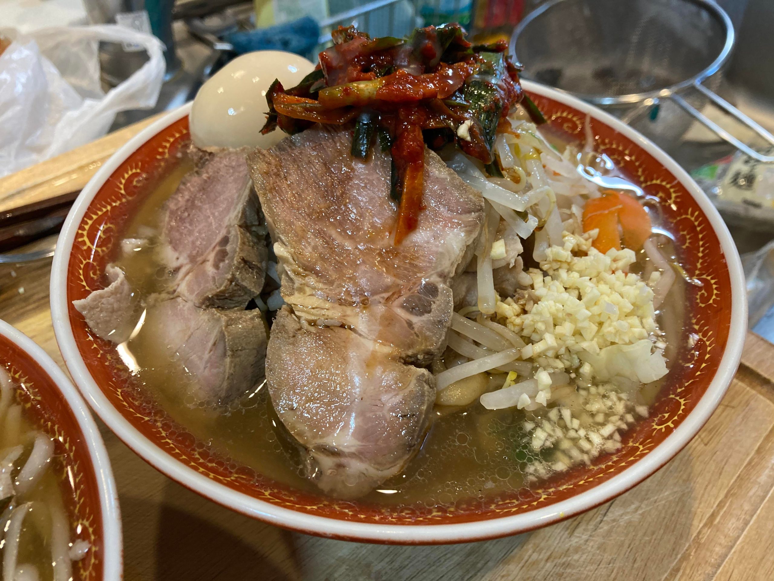 Homemade jirofied pork/chicken shoyu bowl + garlic chives kimchi