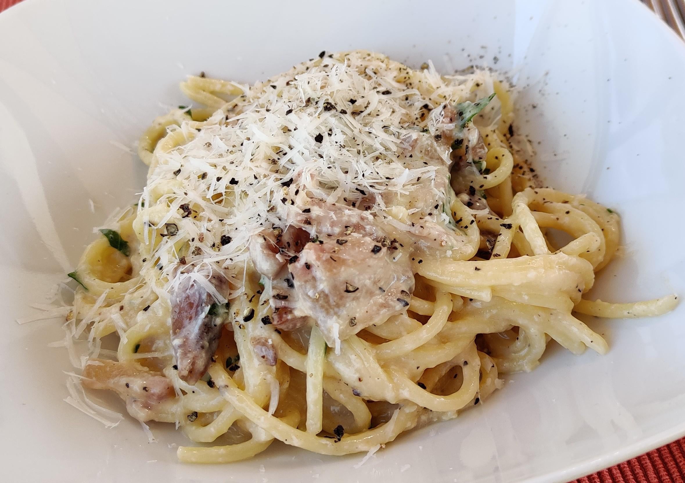 I made myself a spaghetti carbonara with some fresh eggs, guanciale and ...