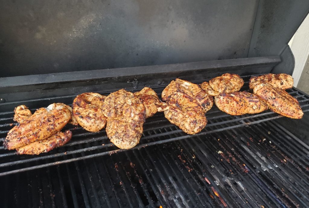 Grilled chicken for quick lunches and dinners this week. I love grilling season.