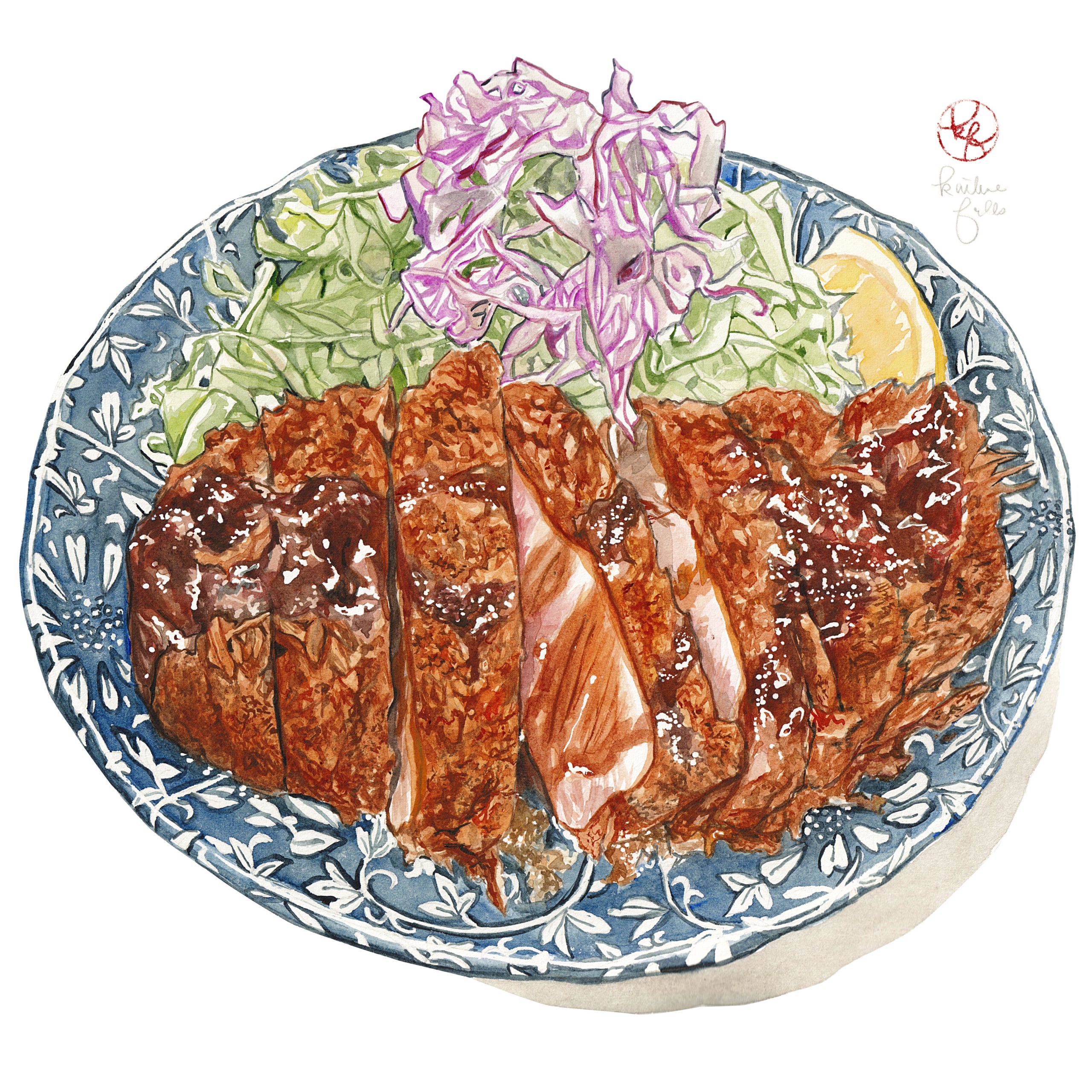 I painted the Tonkatsu (pork cutlet) I ate at “Tonkatsu Aoki” in Kamata ...