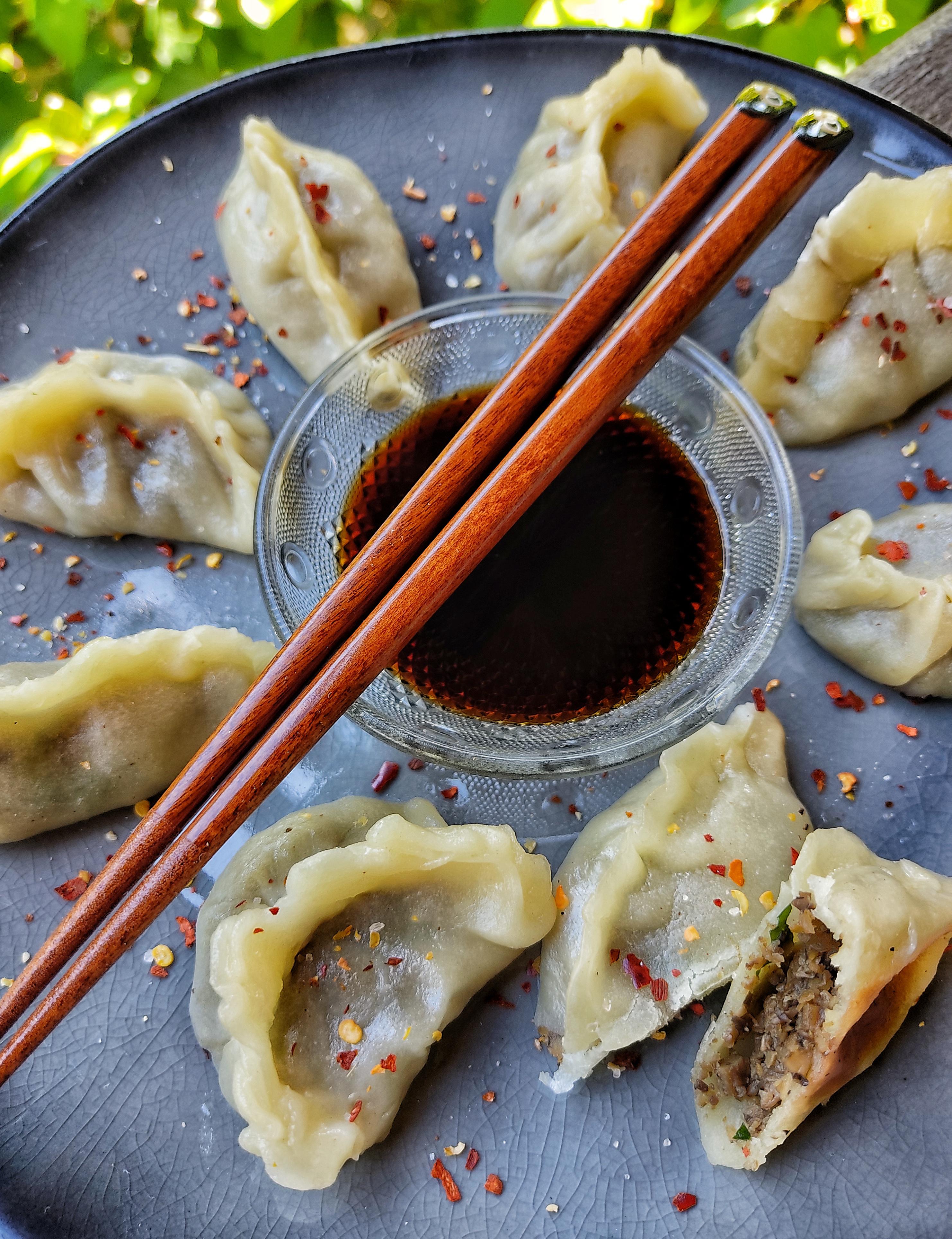 My first attempt of making Gyoza dumplings, filled with ground beef and