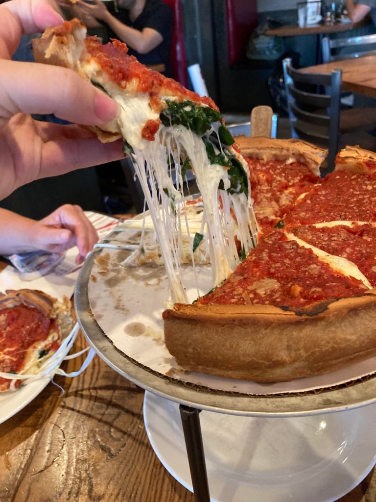 Chicago Deep Dish Pizza. That cheese pull!
