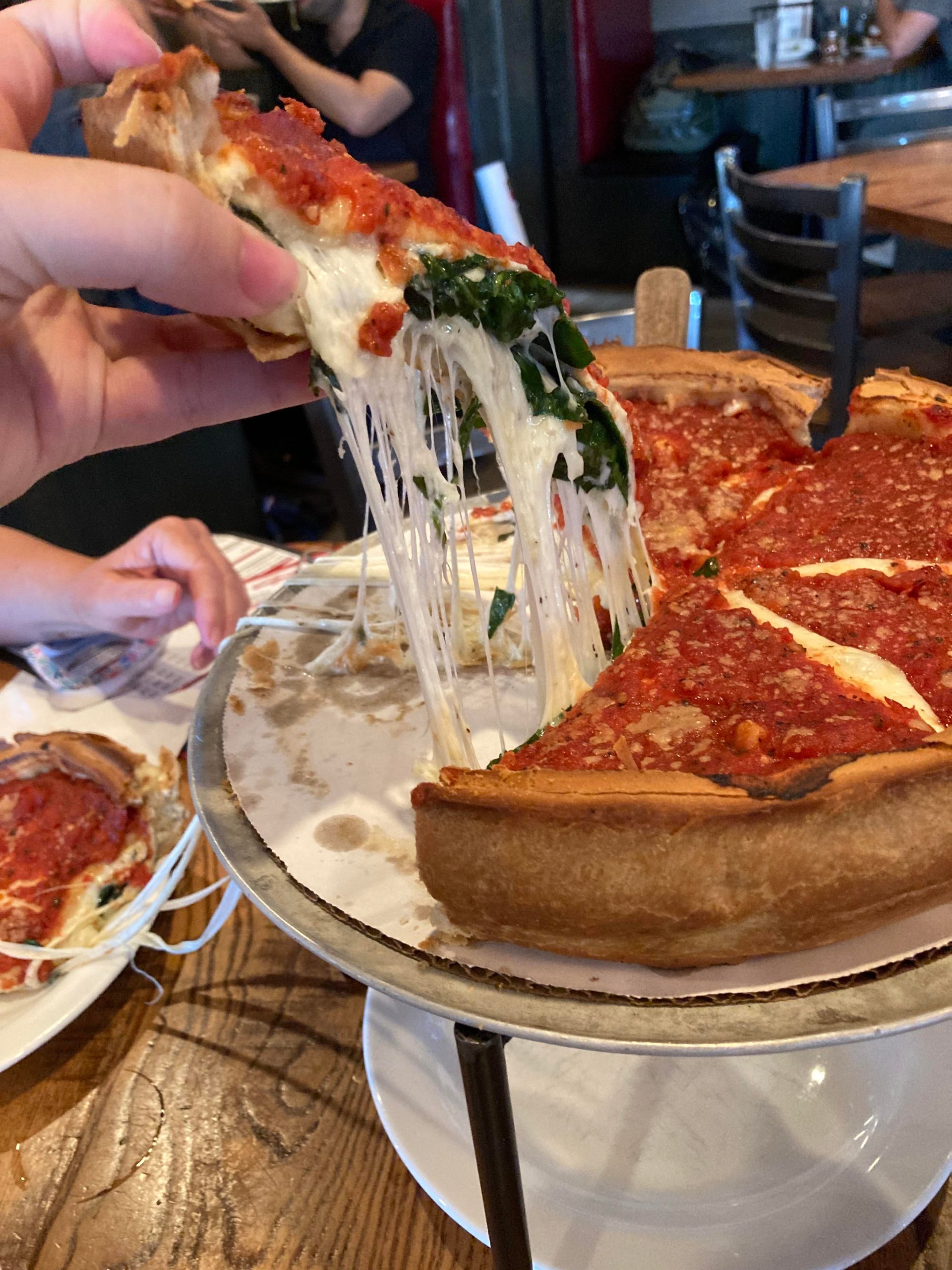 Chicago Deep Dish Pizza. That cheese pull! Dining and Cooking