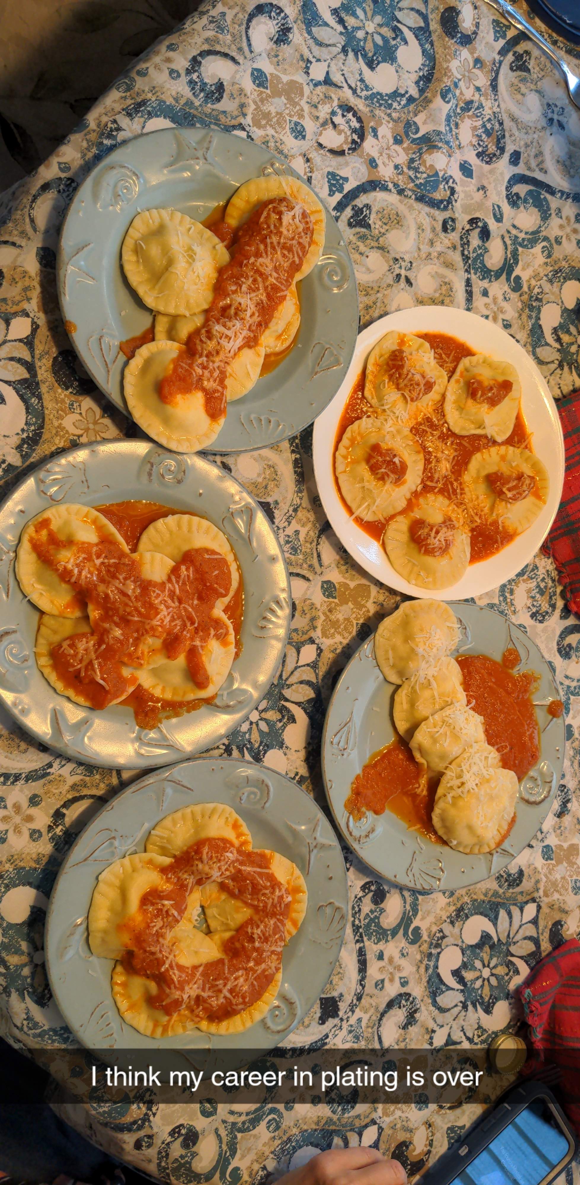 Prosciutto cheese ravioli with homemade marinara and some fun with