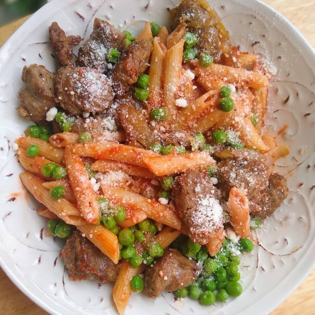 Penne Pasta with Sweet Italian Sausage and Peas Dining and Cooking