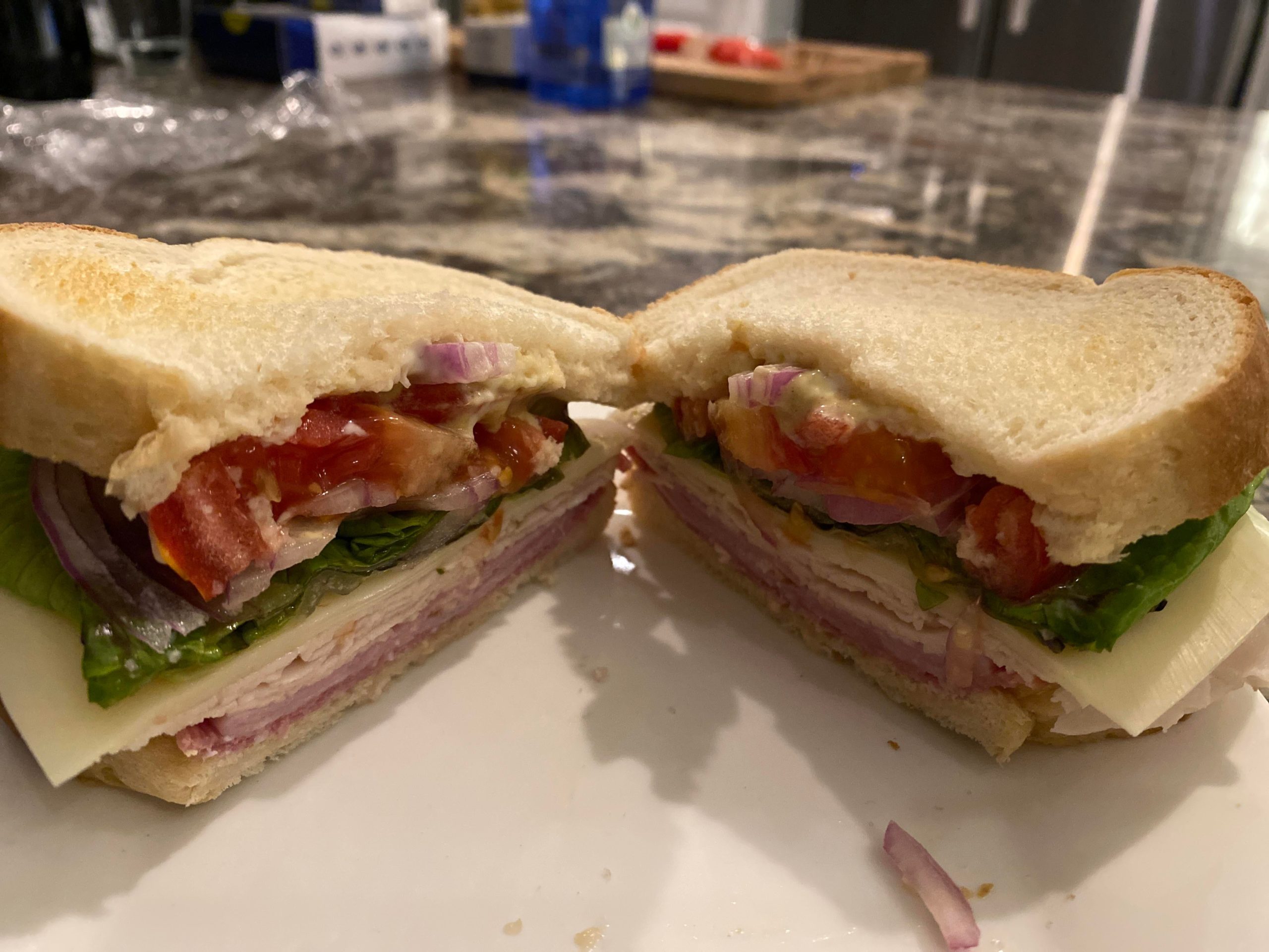 Sandwich my sister made me. Turkey, salami, Italian ham, provolone, lto