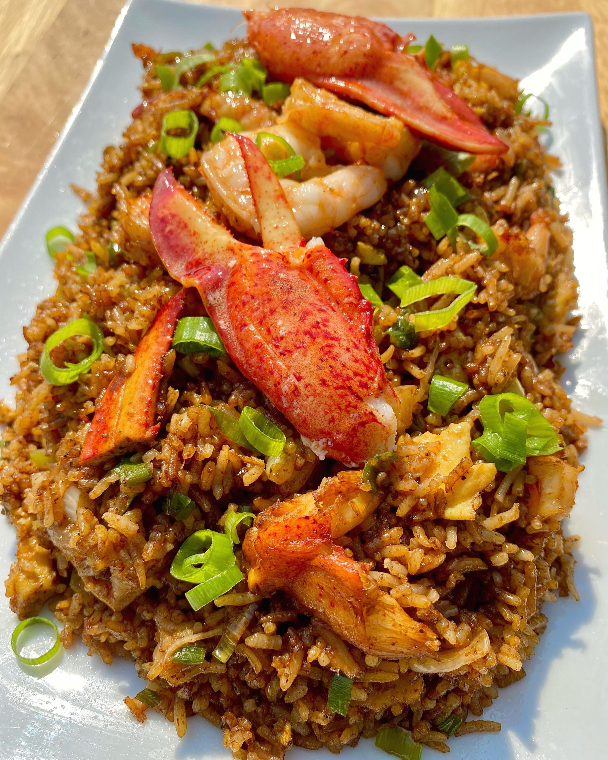 Lobster and shrimp Old Bay fried rice. Dining and Cooking