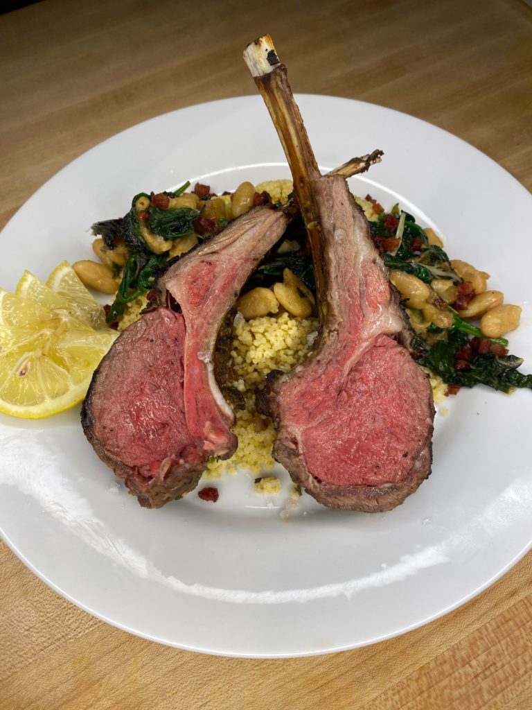 Lamb chops with a wilted greens and cannellini beans over a bed of millet(which may be my new favorite carb side) ho-lee-smokes was this good!