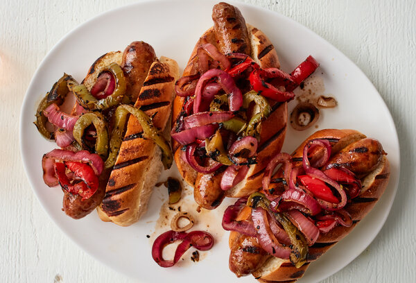Grilled Sausages, Peppers and Onions