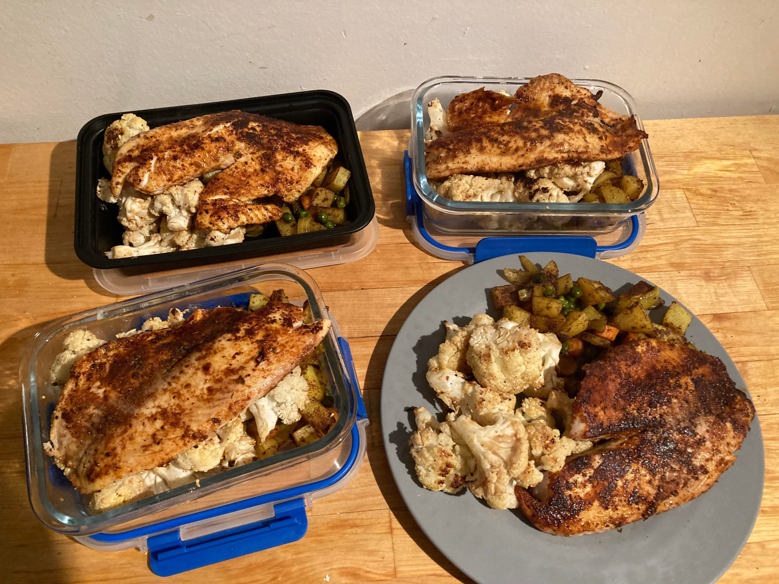 Blacked tilapia, sesame roasted cauliflower, curry potatoes Dining