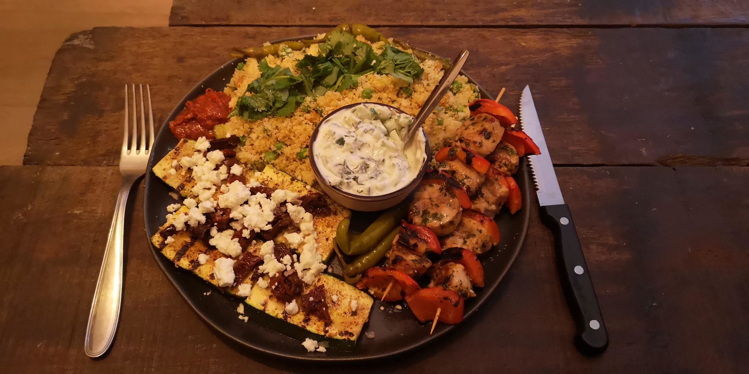 Some broadly Levantine stuff I made Chicken Kebabs, Couscous and