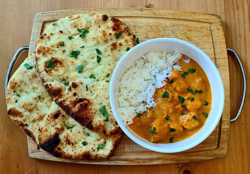 Chicken Tikka Masala, Jasmine Rice, and Garlic Naan Bread